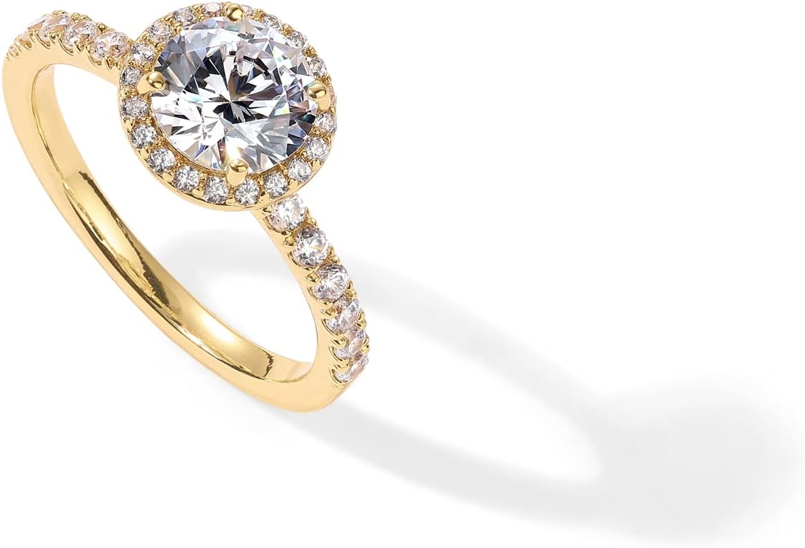 14K Gold Plated Halo Ring | Heart Ring for Women | Square round Promise Rings for Her