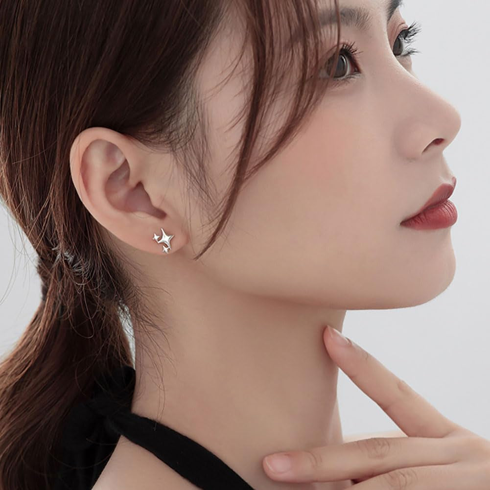 Sterling Silver Post Earrings Star Stud Earrings for Women Teen Trendy Hypoallergenic Small Post Pierced Studs Earrings Jewelry Gifts