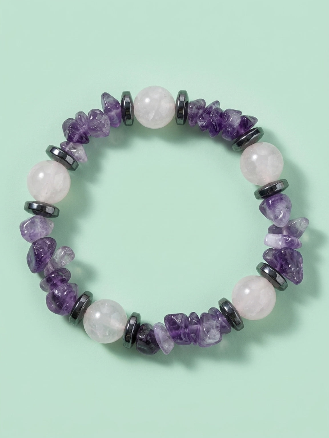 Women's bracelet in Amethyst, Rose quartz and hematite (B223), grounding, attract love, love yourself, natural stone bracelet