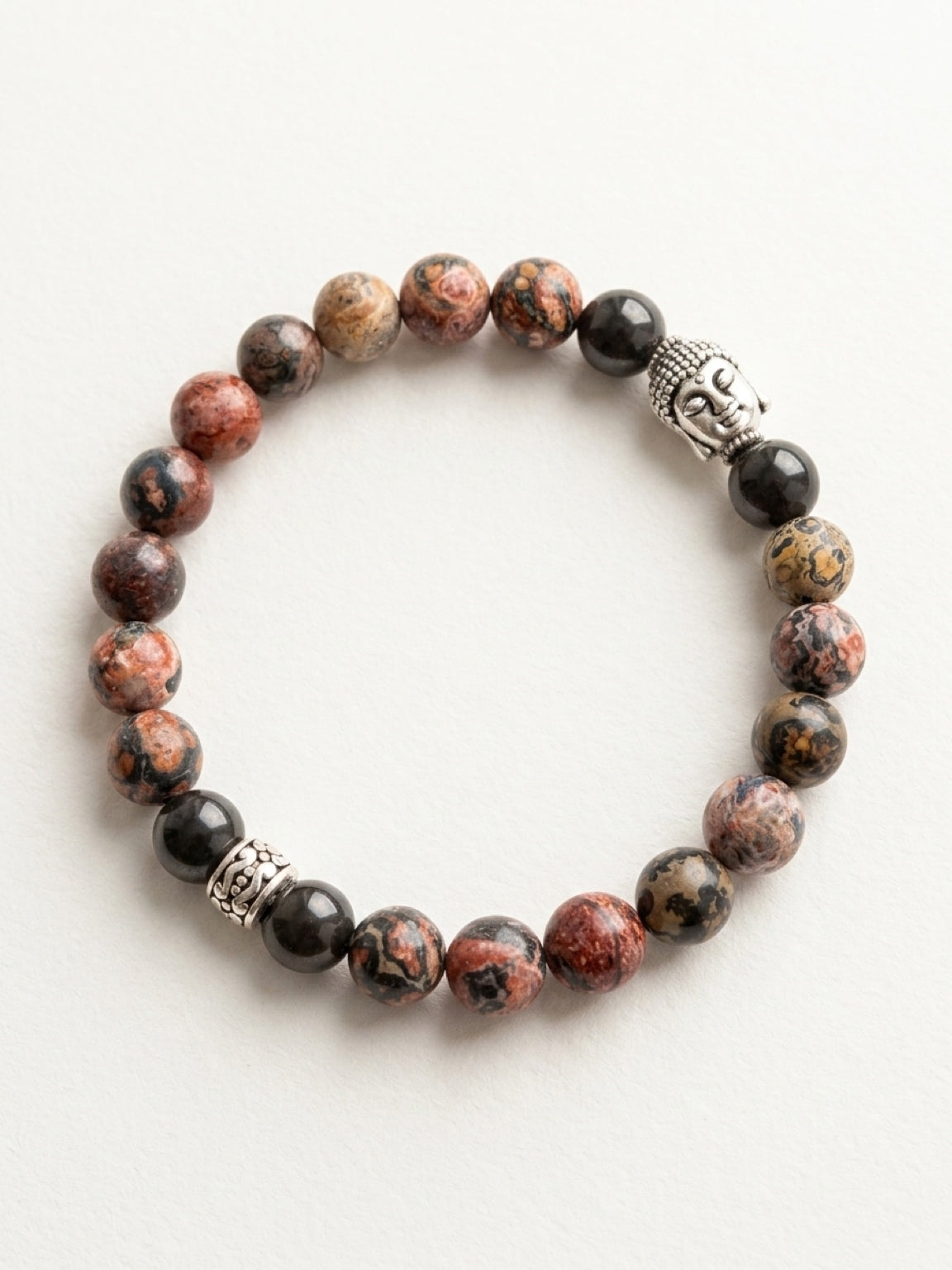 MENS BRACELET (B011) Buddha mens bracelet in leopardskin jasper and hematite, calming and grounding, zen jewelry