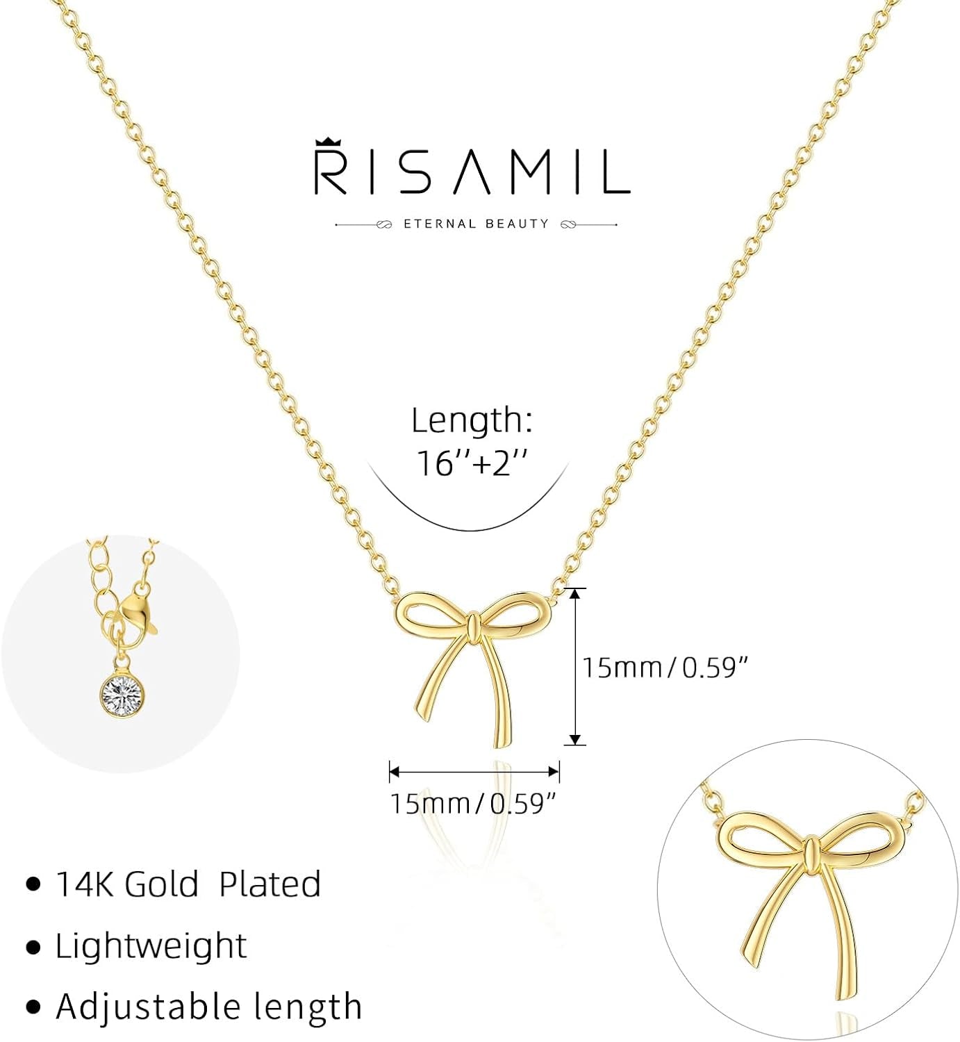 Gold Necklace for Women - Bow Necklace 14K Dainty Gold Necklace Cute Small Tiny Bow Pendant Choker Chain Necklace Trendy Necklaces for Women Gold Jewelry Gift