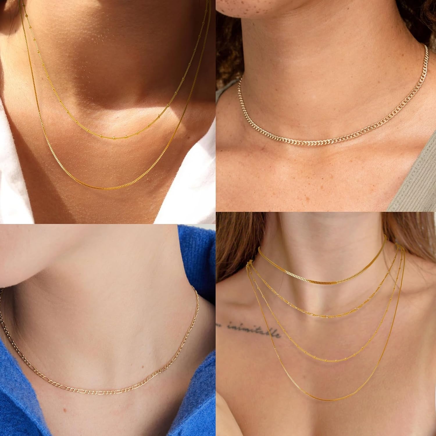 Sterling Silver Herringbone Choker Necklace for Women, Dainty Satellite Figaro Silver Necklace for Women Thin Layered Chunky Snake Chain Necklaces Set Jewelry Gifts