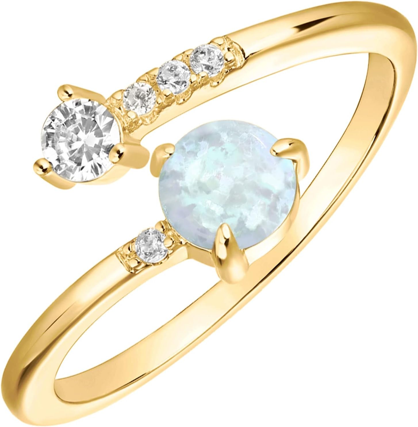 14K Gold Plated Adjustable Created Opal Rings | Stacking Rings | Gold Rings for Women