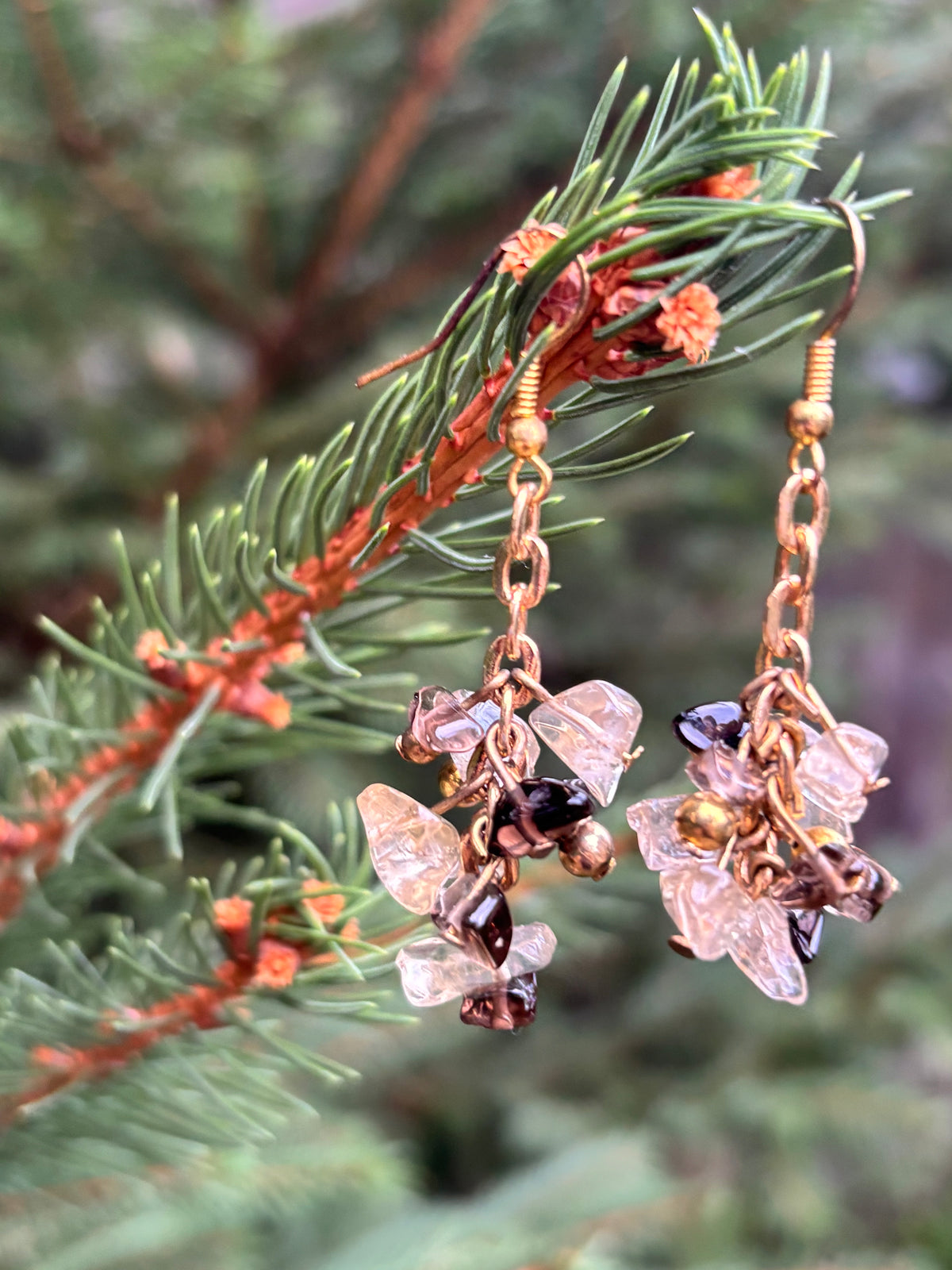Citrine and Smokey Quartz drop cluster earrings