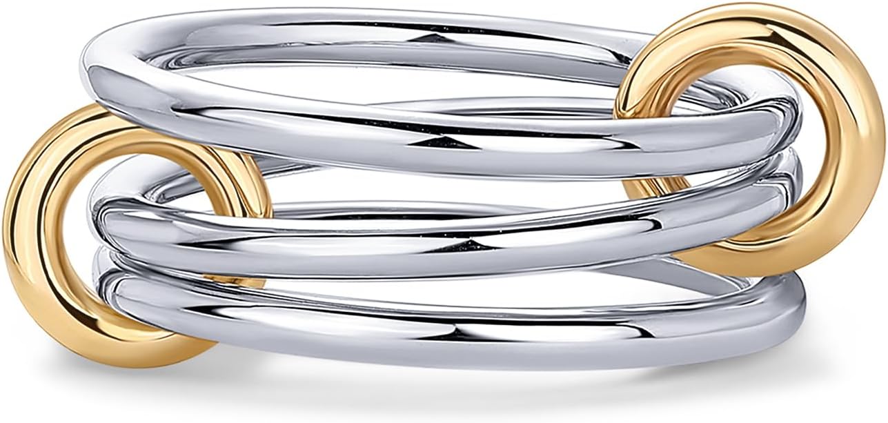 14K gold plated interlocked stackable rings, cubic zirconia, two-toned design.