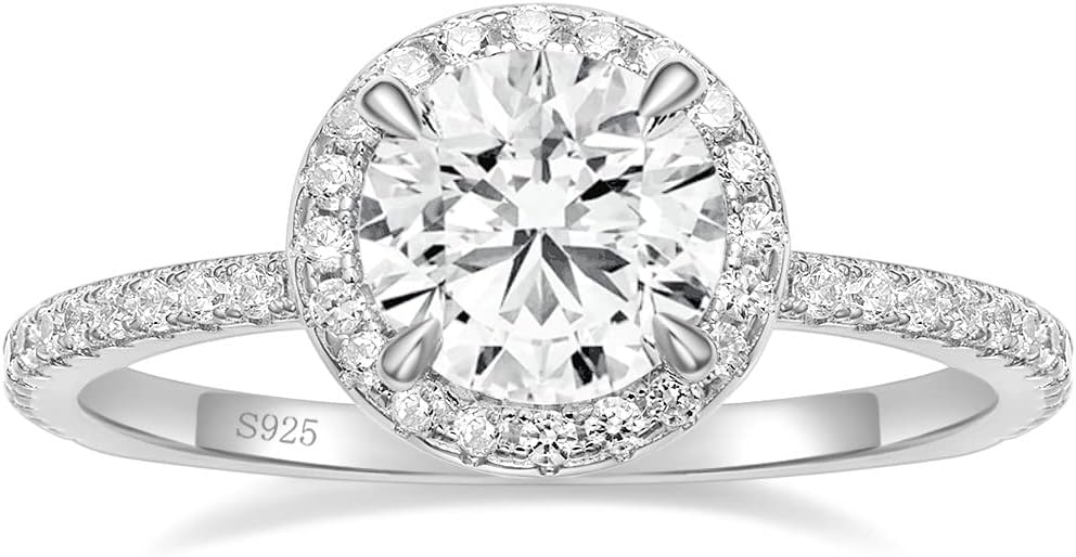 1.5 CT Moissanite engagement ring in 925 sterling silver with round cut halo design.