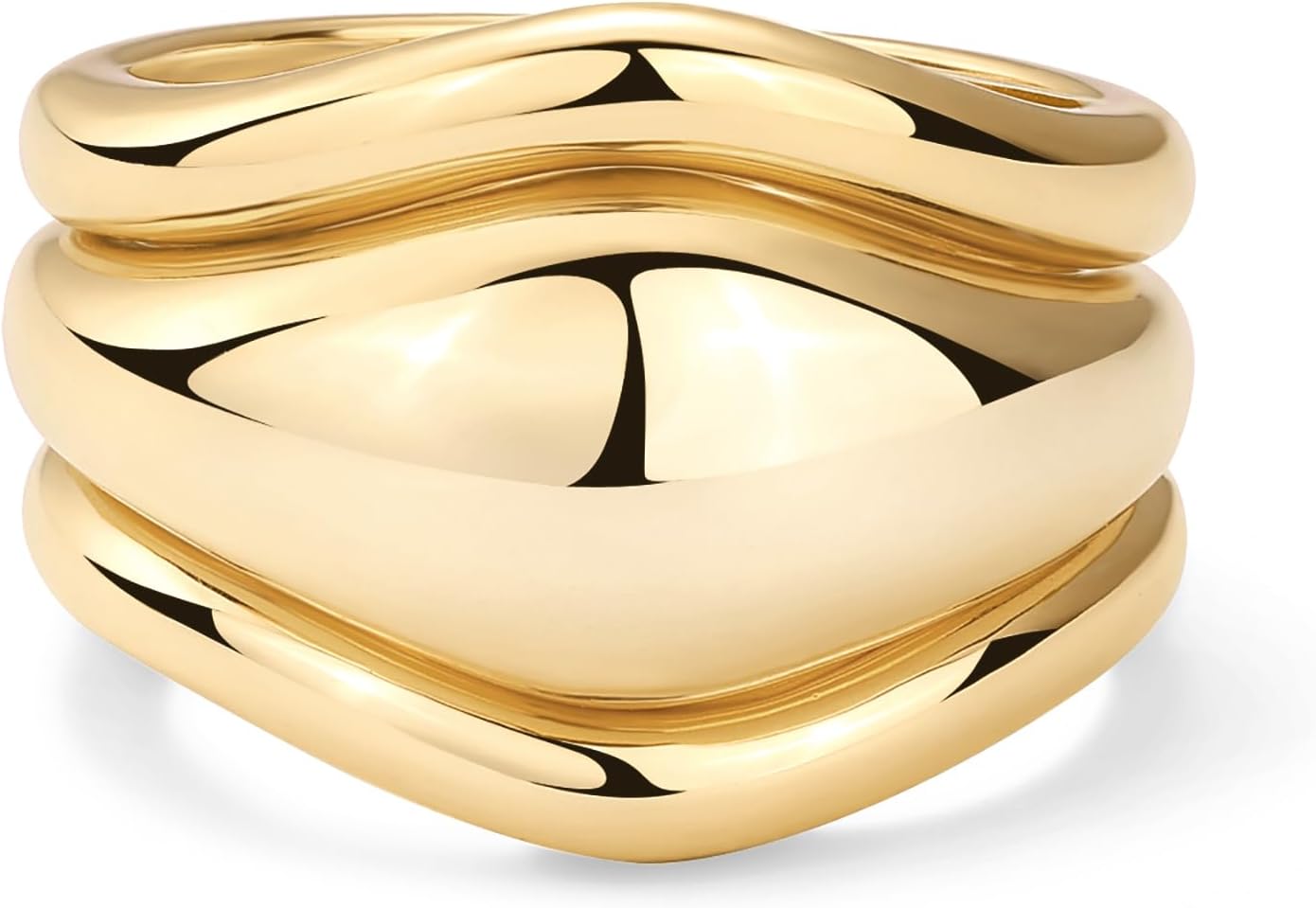 14K gold plated chunky stackable rings set for women with cubic zirconia bands.