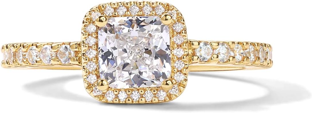 14K Gold Plated Halo Ring | Heart Ring for Women | Square round Promise Rings for Her
