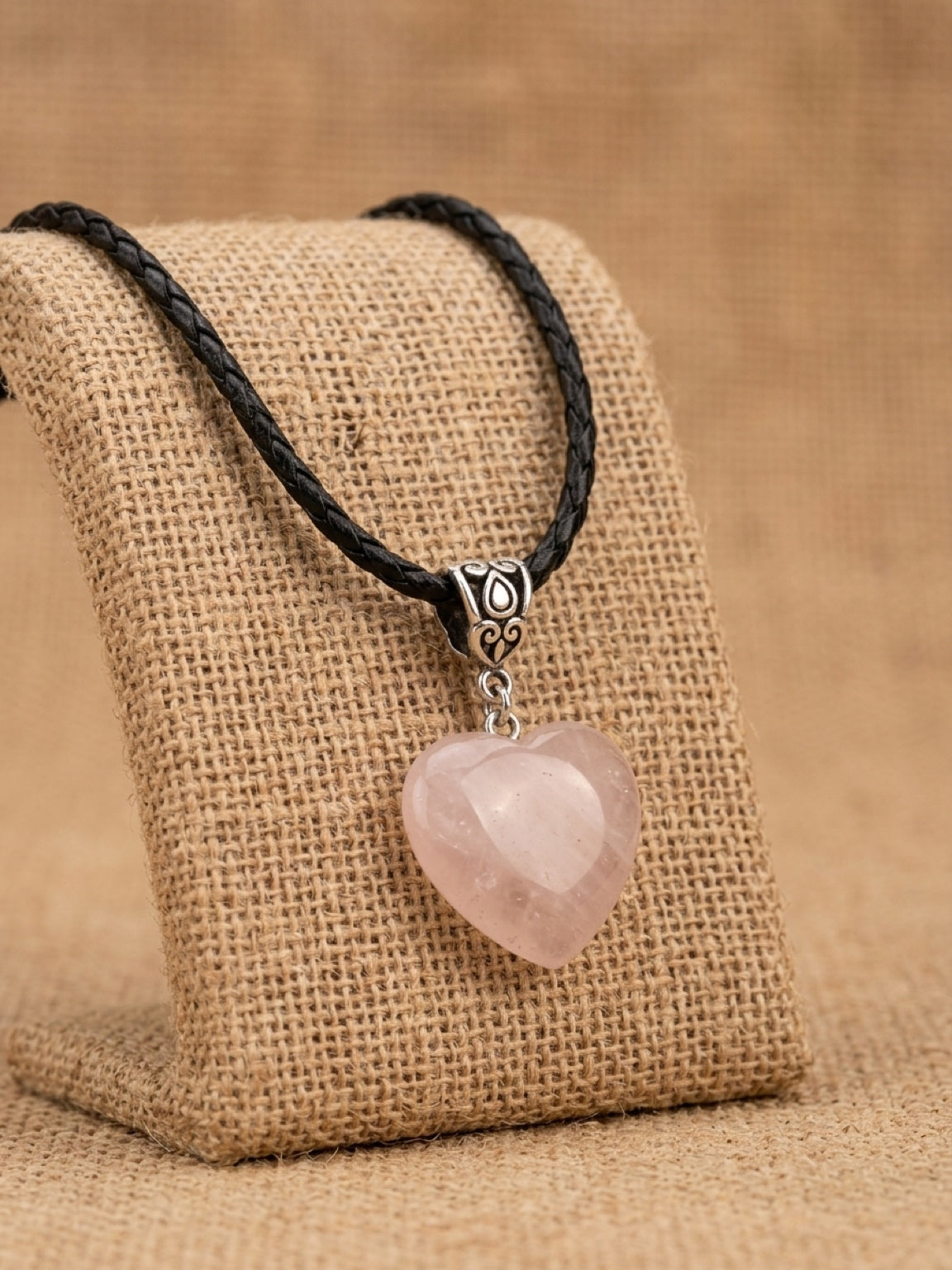 Rose Quartz Heart Pendant | Natural Love Stone Necklace with Cord
