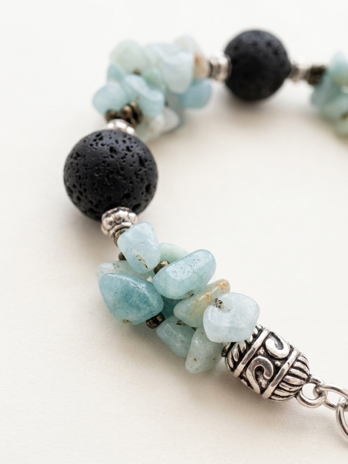 Amazonite & Black Lava Beaded Bracelet, Adjustable Crystal Healing Jewelry, Essential Oil Diffuser Bracelet for Women