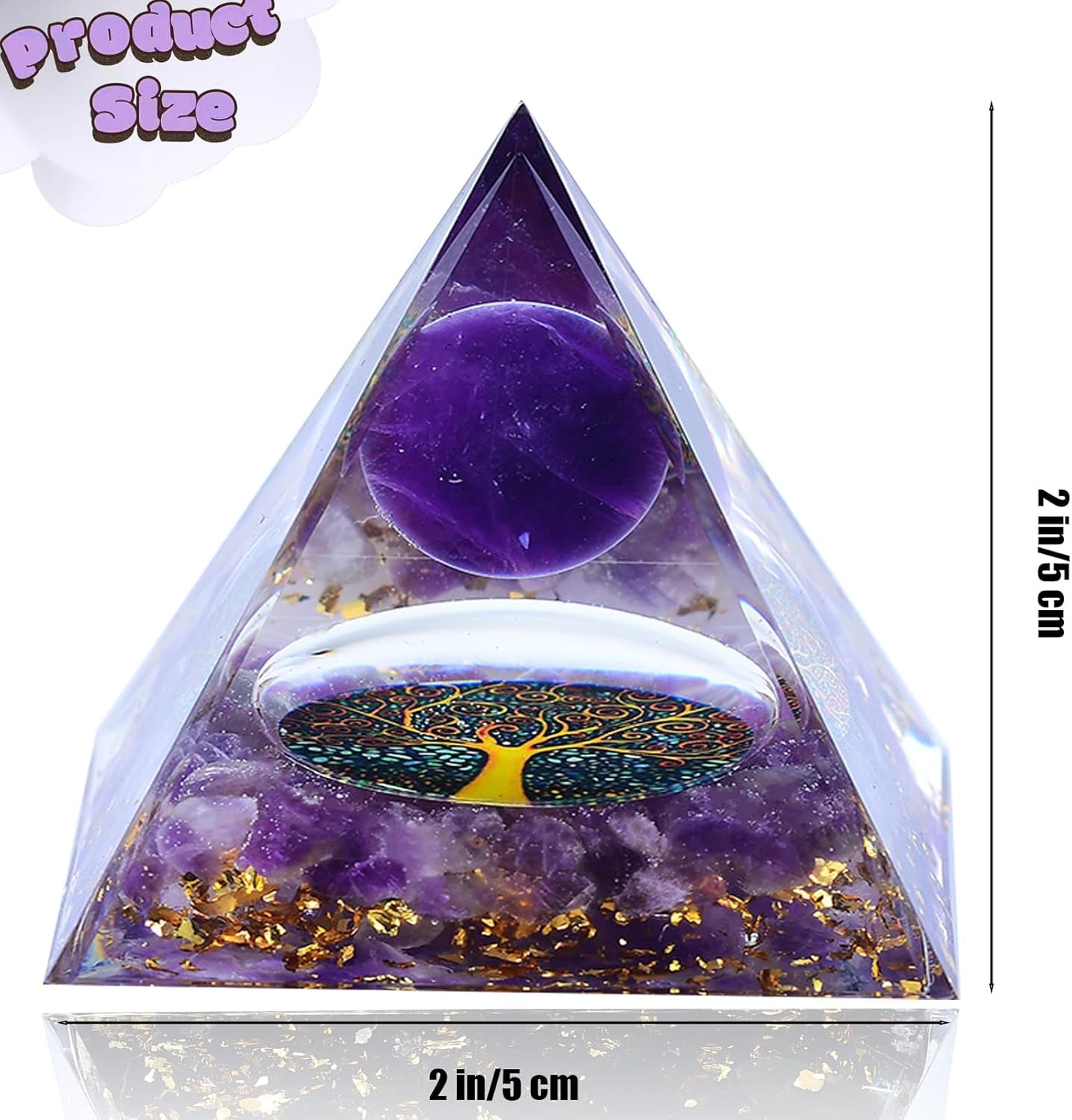 2 Inch Orgone Pyramid, Crystal Pyramid and Healing Stones,Shelf Office Desk Living Room Bedroom Home Decor,Amethyst Gift for Women Dad Christmas