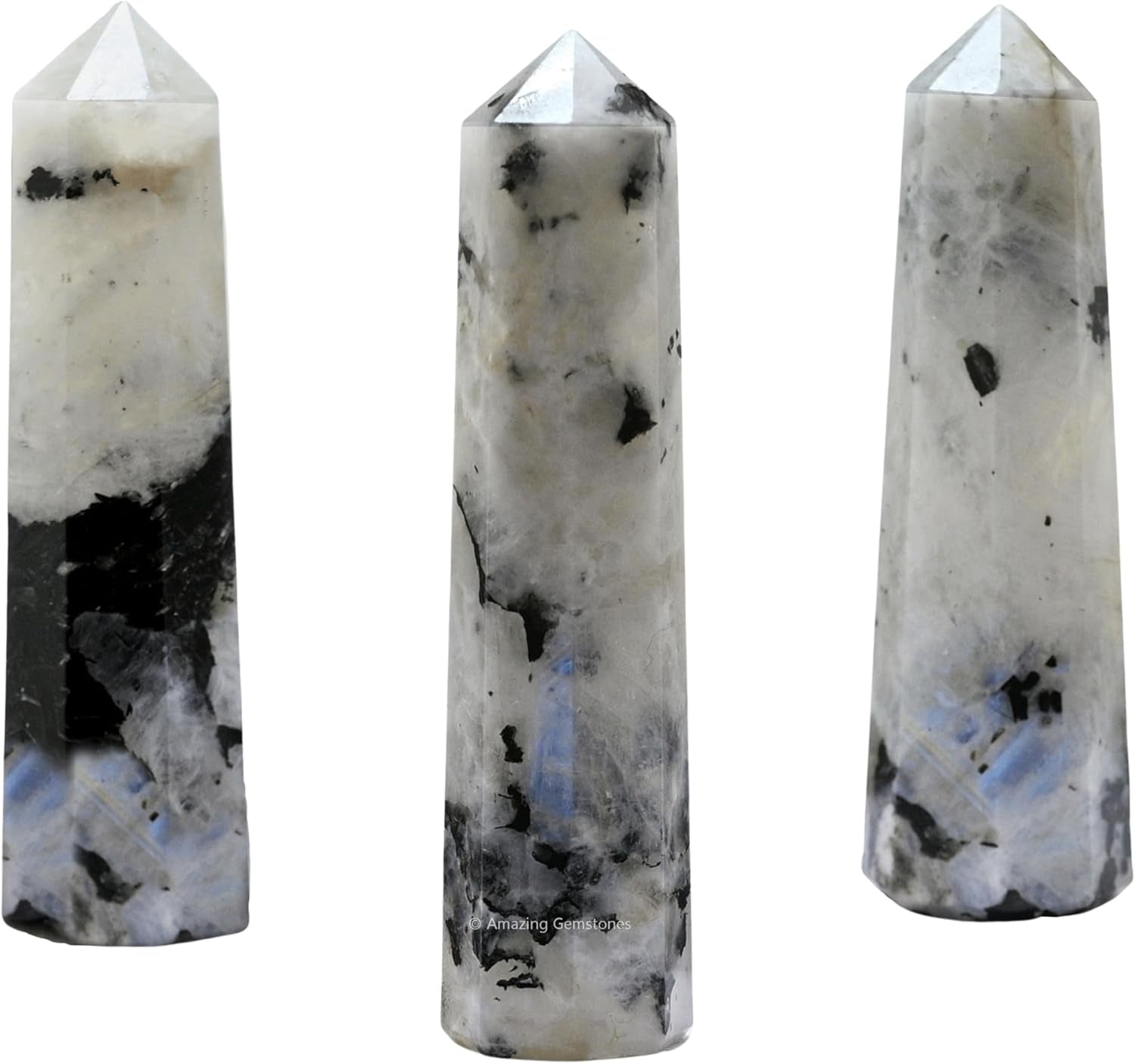 Rainbow Moonstone Crystal Towers ~ Natural Healing Crystal Point Obelisk for Reiki Healing and Crystal Grid (2" to 3" INCH)