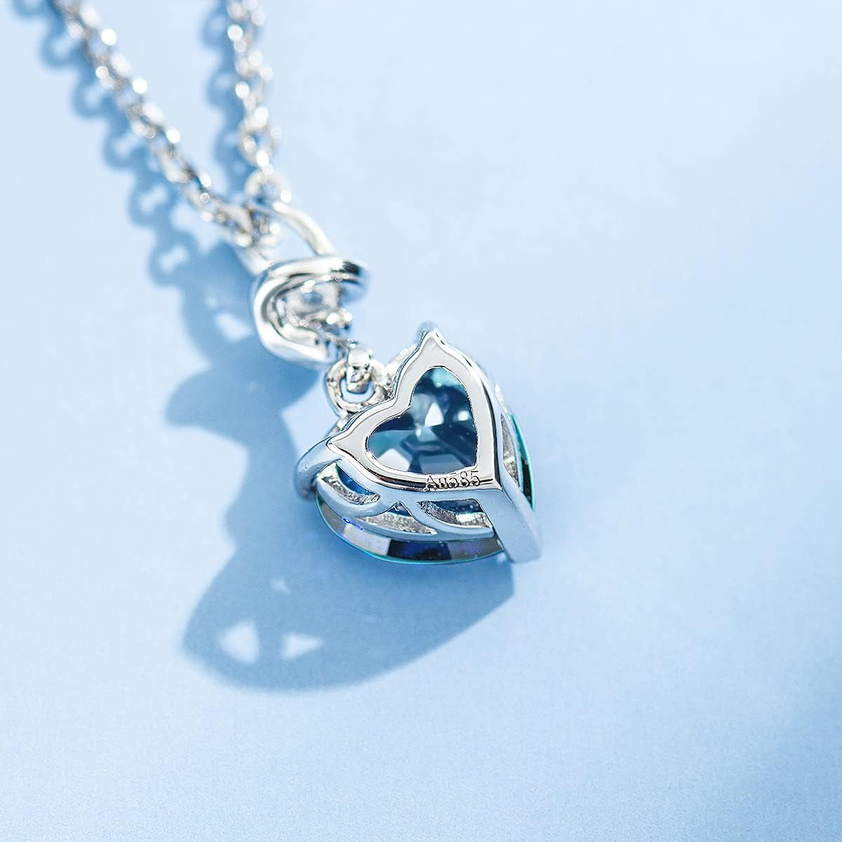 14K Solid White Gold Diamond Gemstone Pendant with Sterling Silver Chain 8Mm Heart Birthstone Necklace Fine Jewelry Anniversary Birthday Gifts for Women Mom Wife