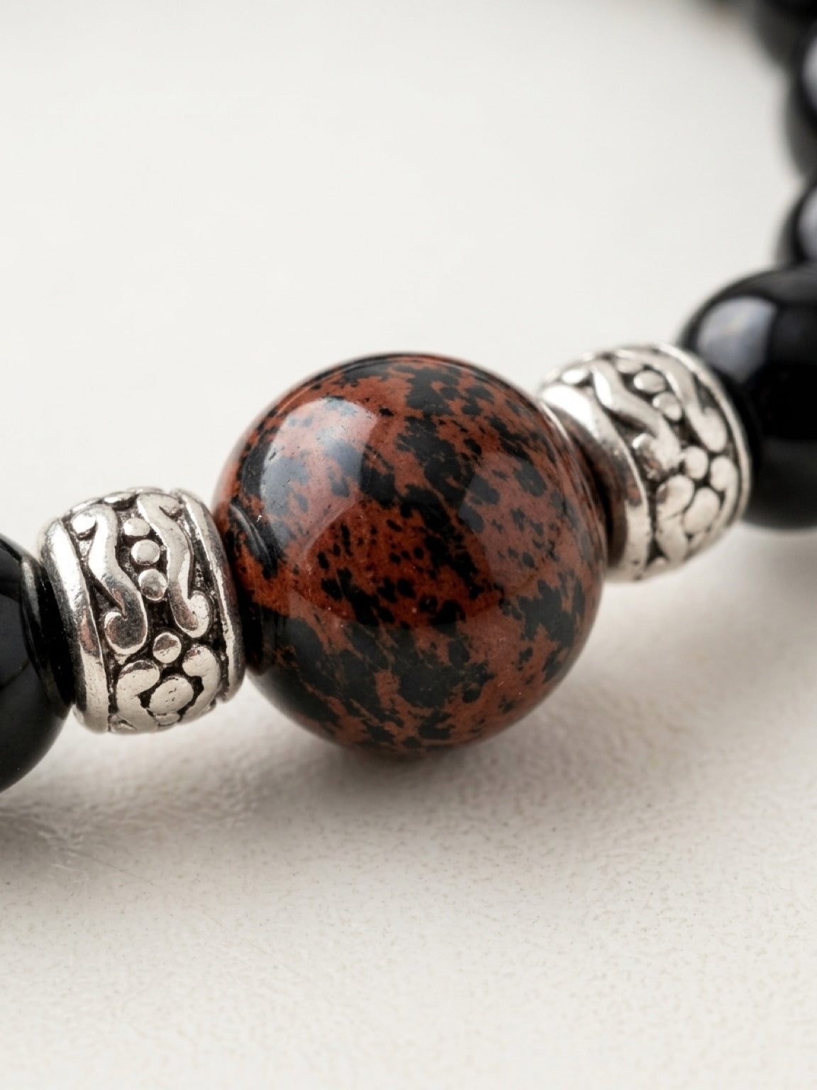 Men's bracelet in Mahogany Obsidian and black onyx, protection bracelet, prosperity amulet, stone bracelet, black onyx bracelet