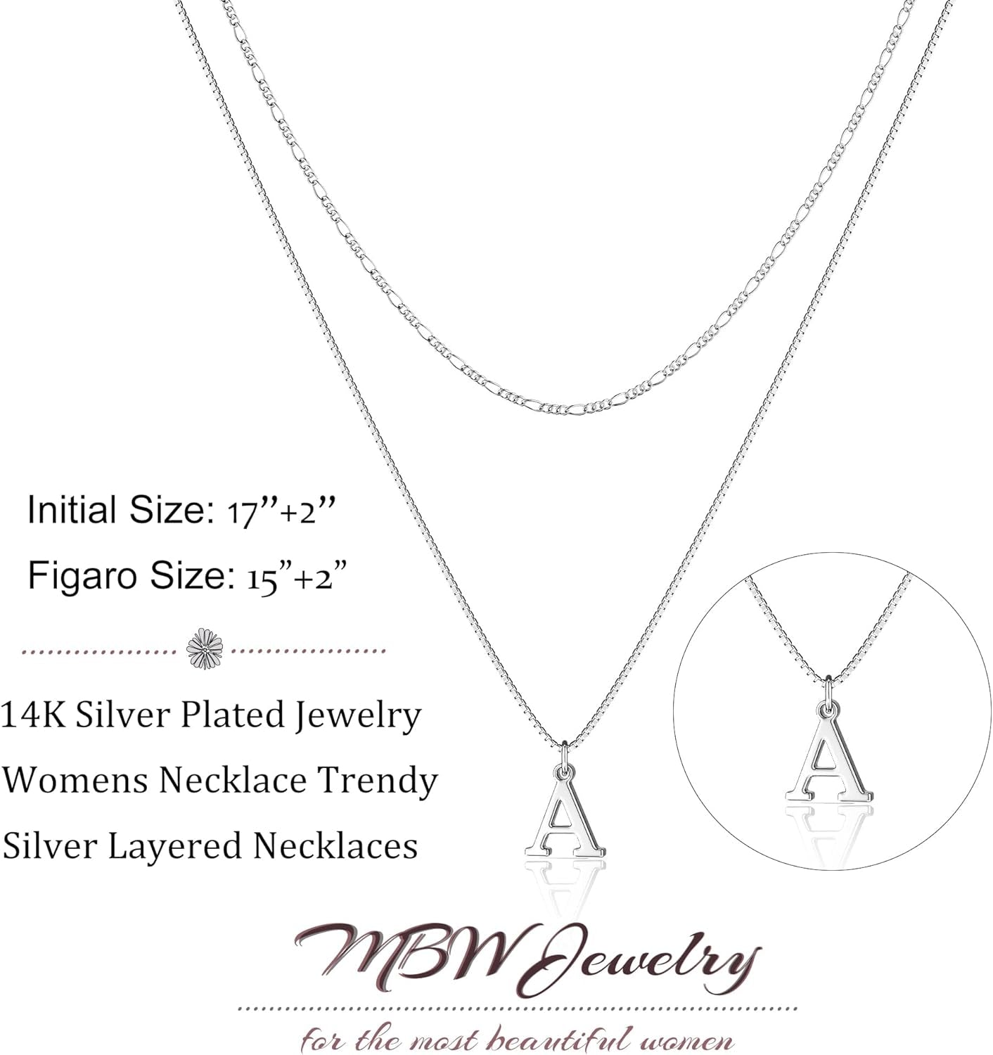 Silver Initial Necklaces for Women Trendy, 14K Layered Necklace for Women Dainty Silver Letter Pendant Figaro Choker Necklaces Costume Monogram Name Necklace Silver Simple Tiny Jewelry Set