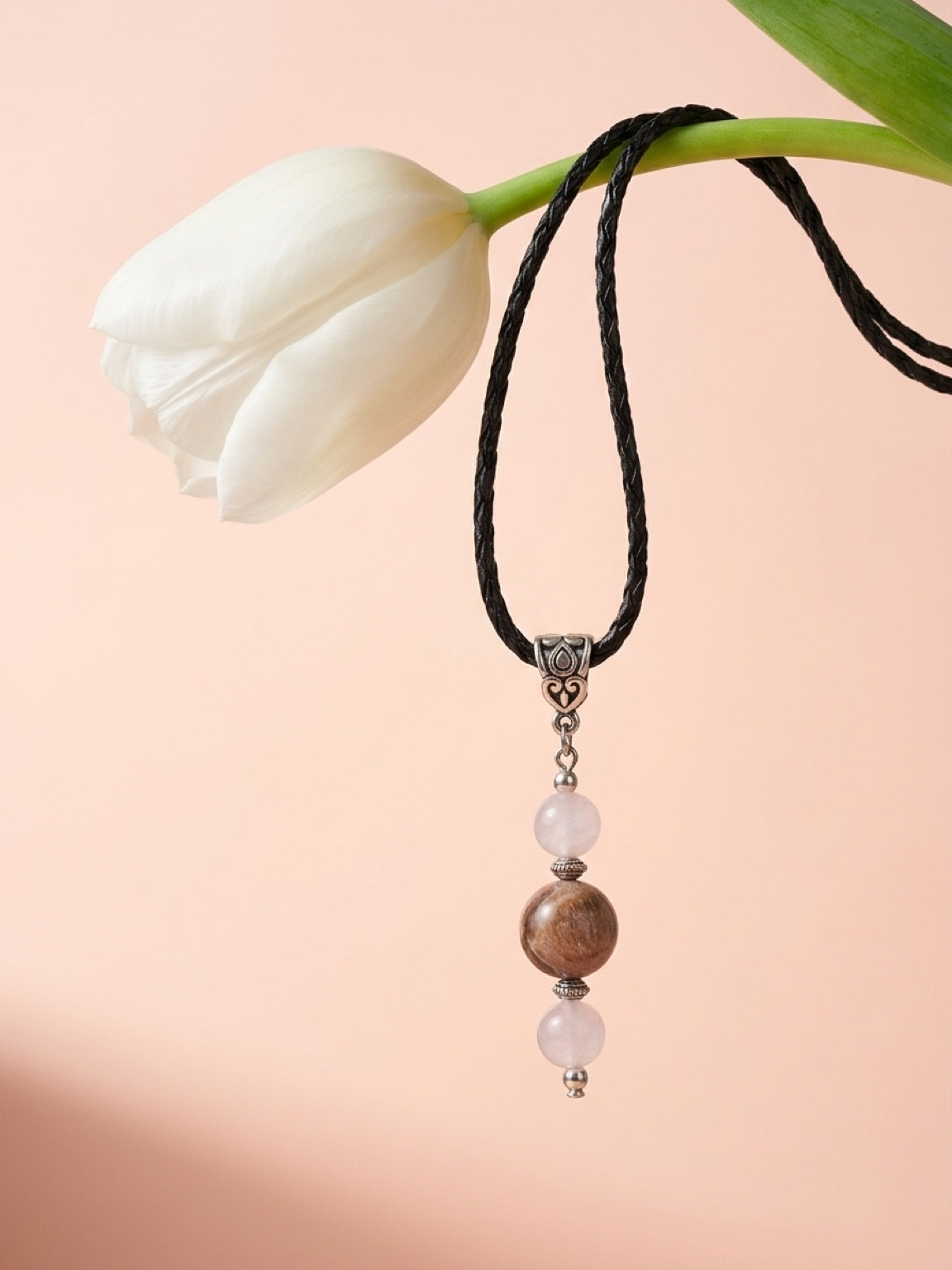 PENDANT (P015) in moonstone & rose quartz, stone pendant, natural stones