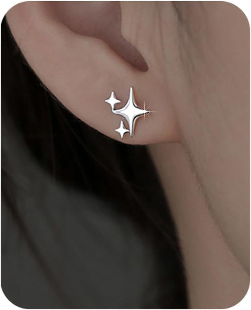 Sterling Silver Post Earrings Star Stud Earrings for Women Teen Trendy Hypoallergenic Small Post Pierced Studs Earrings Jewelry Gifts