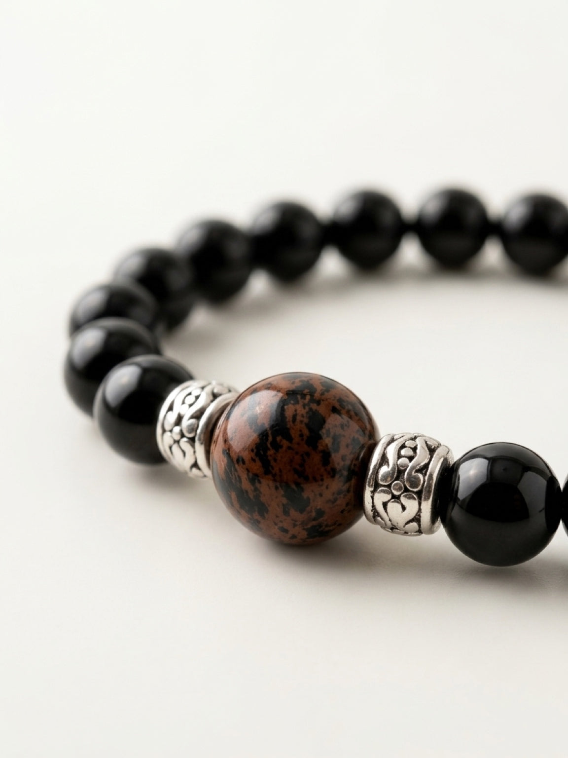 Men's bracelet in Mahogany Obsidian and black onyx, protection bracelet, prosperity amulet, stone bracelet, black onyx bracelet