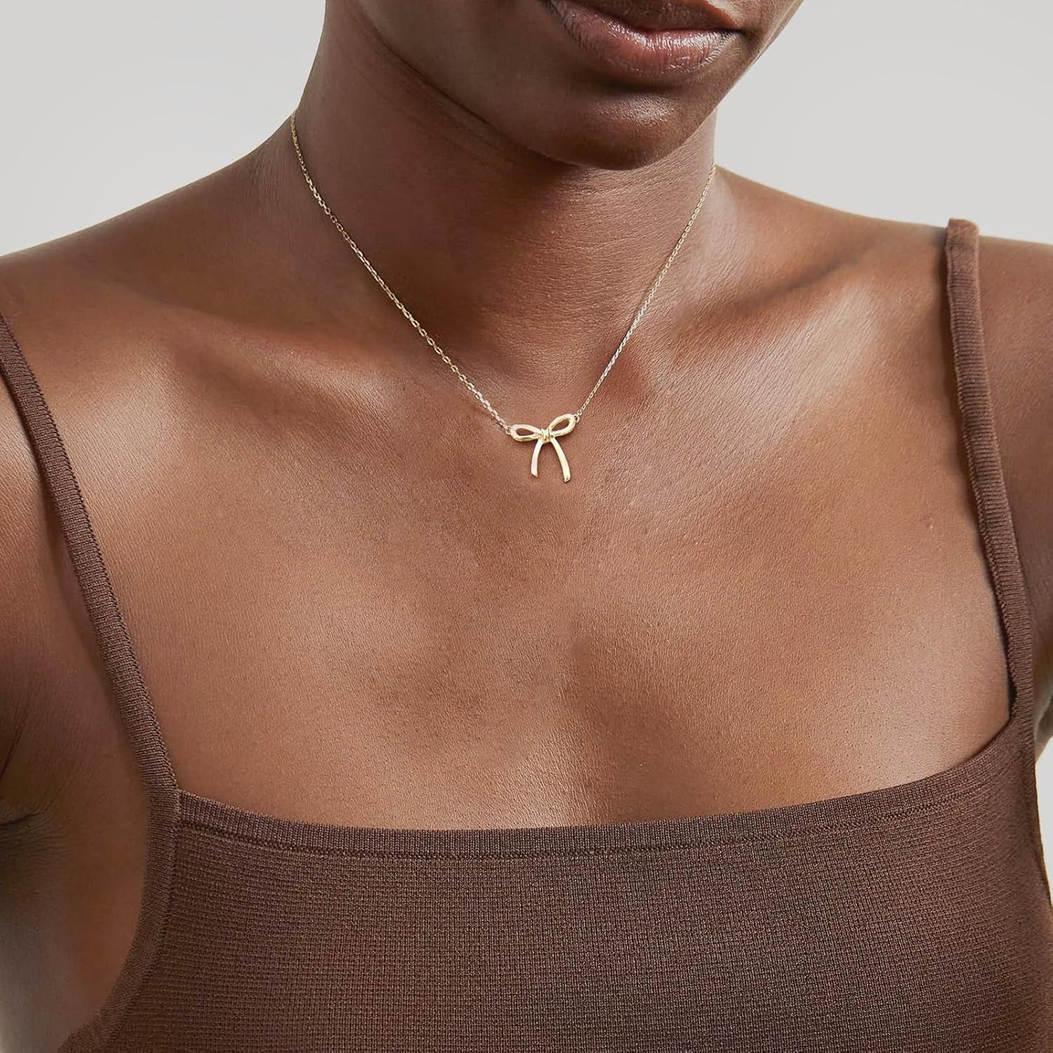 Gold Necklace for Women - Bow Necklace 14K Dainty Gold Necklace Cute Small Tiny Bow Pendant Choker Chain Necklace Trendy Necklaces for Women Gold Jewelry Gift