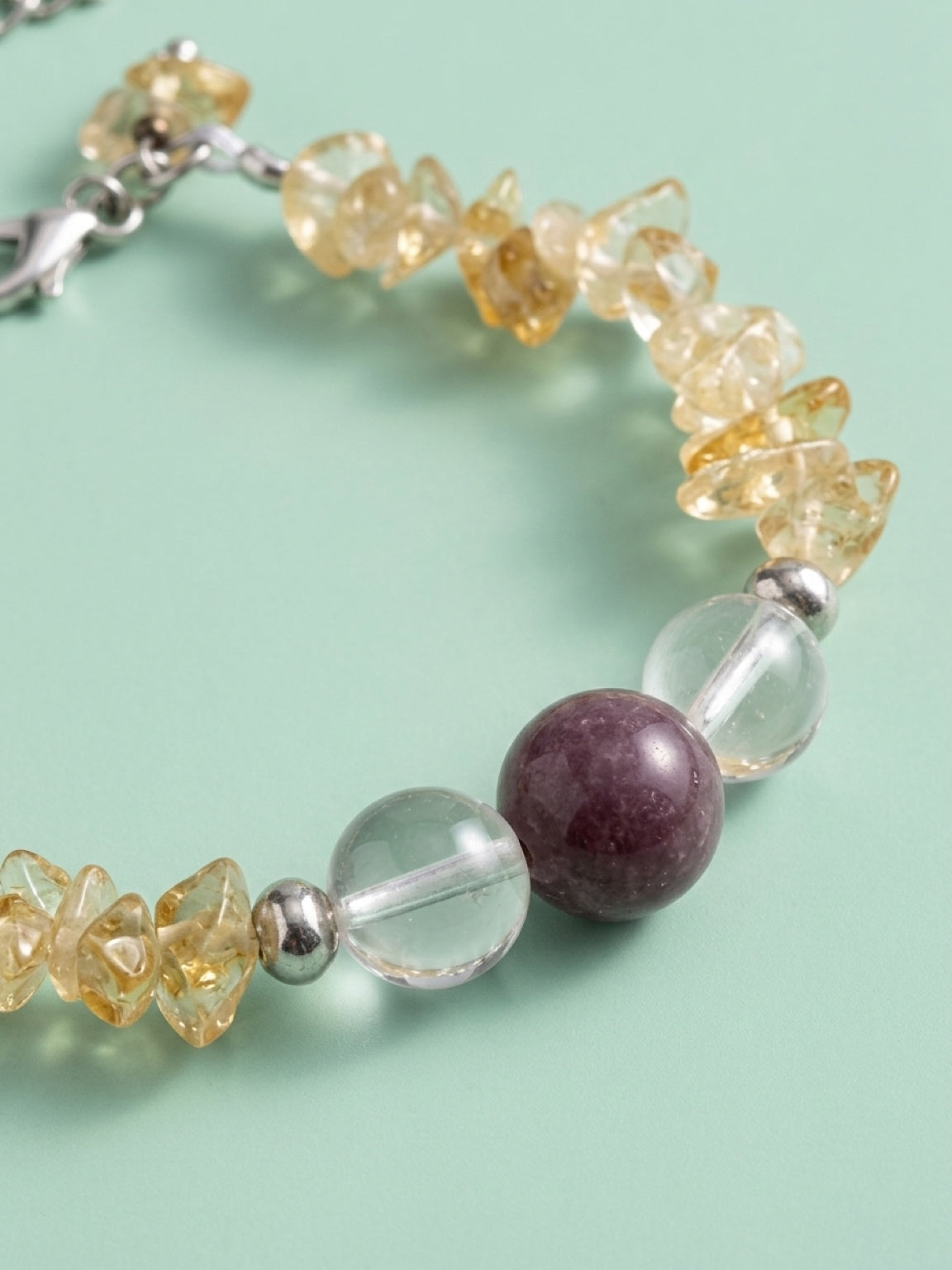 Citrine & Moonstone ladies bracelet, stone bracelet, natural stone jewelry, chip stone bracelet, heart charm, single strand w/ charms