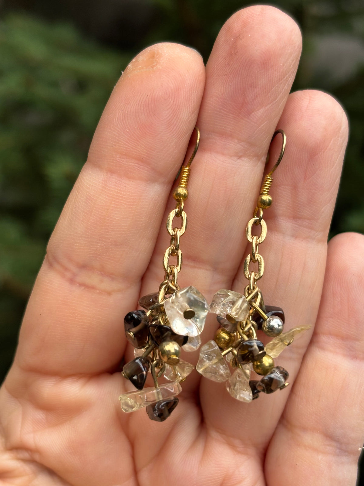 Citrine and Smokey Quartz drop cluster earrings