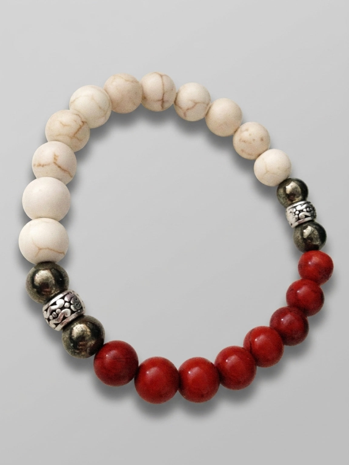 MENS BRACELET in howlite, pyrite and red jasper stone, yin yang balance, gift for him, mens jewelry