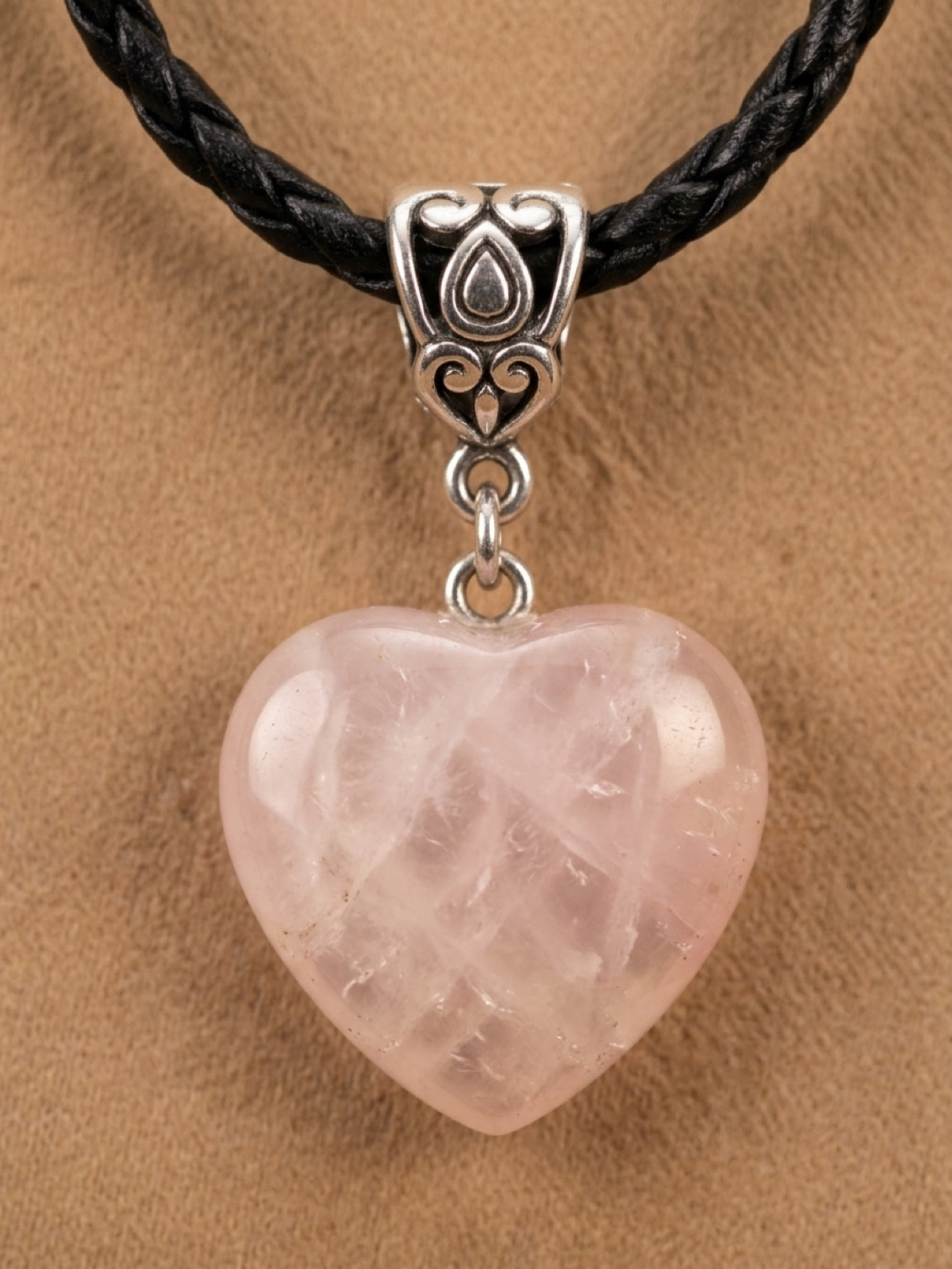 Rose Quartz Heart Pendant | Natural Love Stone Necklace with Cord