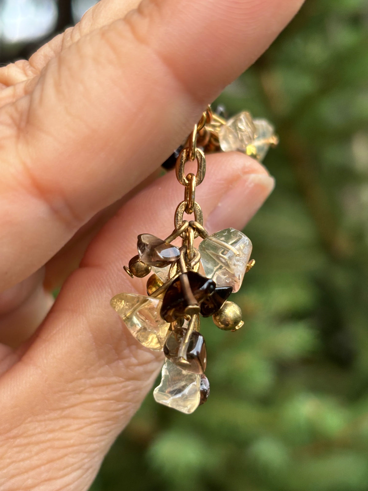 Citrine and Smokey Quartz drop cluster earrings