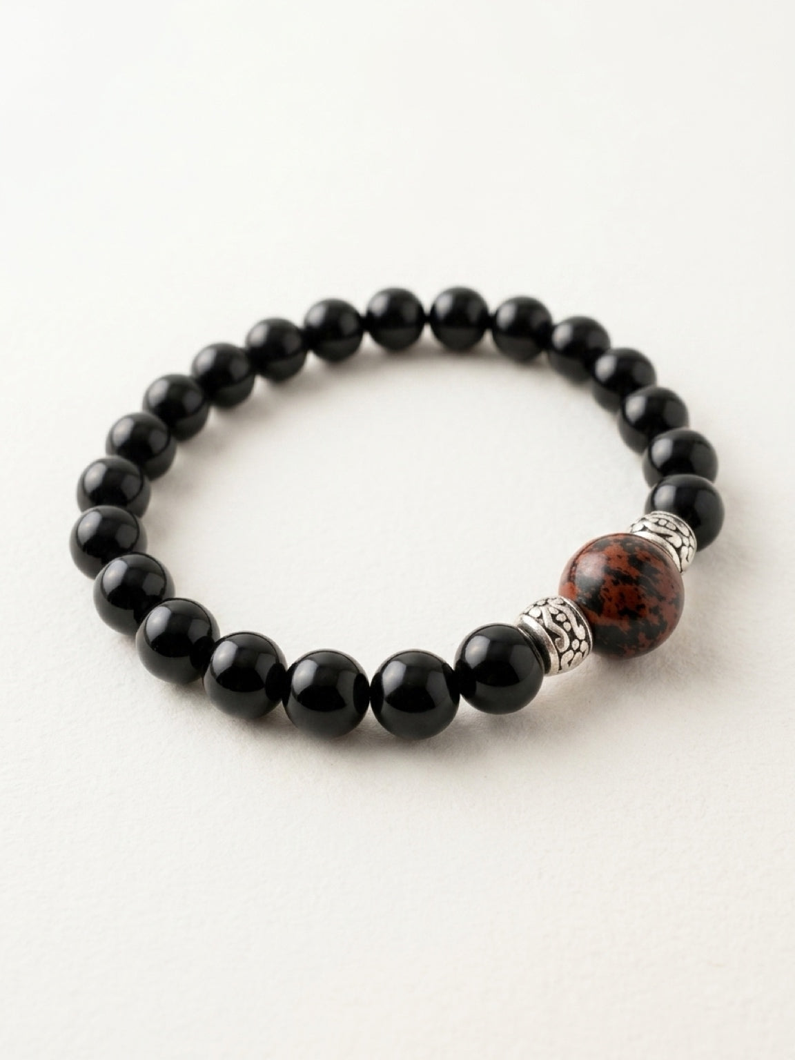 Men's bracelet in Mahogany Obsidian and black onyx, protection bracelet, prosperity amulet, stone bracelet, black onyx bracelet