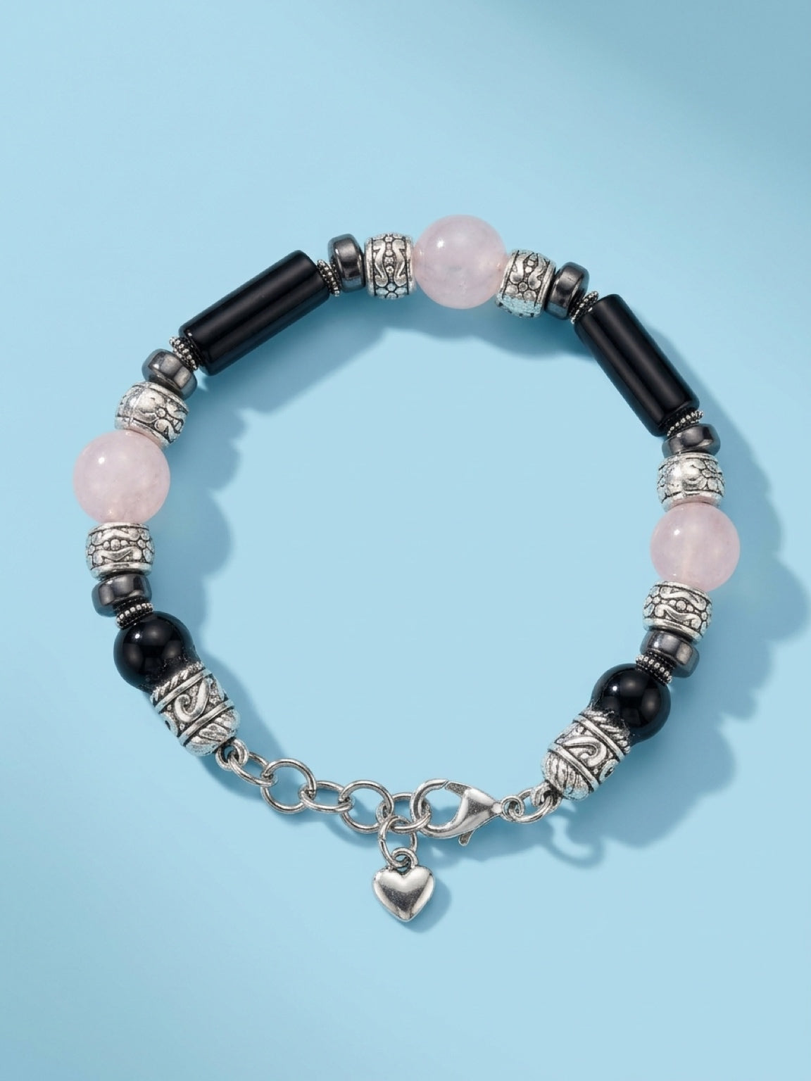 Rose Quartz, Hematite & Black Onyx Bracelet – Self-Love & Grounding Protection