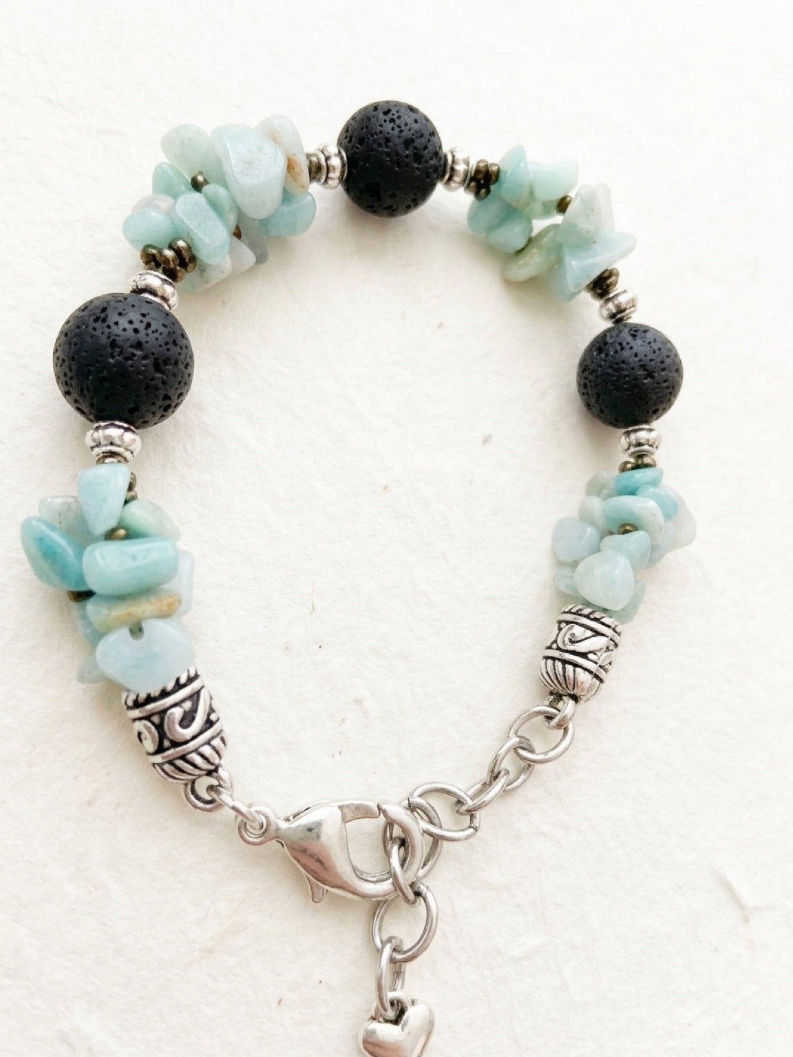 Amazonite & Black Lava Beaded Bracelet, Adjustable Crystal Healing Jewelry, Essential Oil Diffuser Bracelet for Women