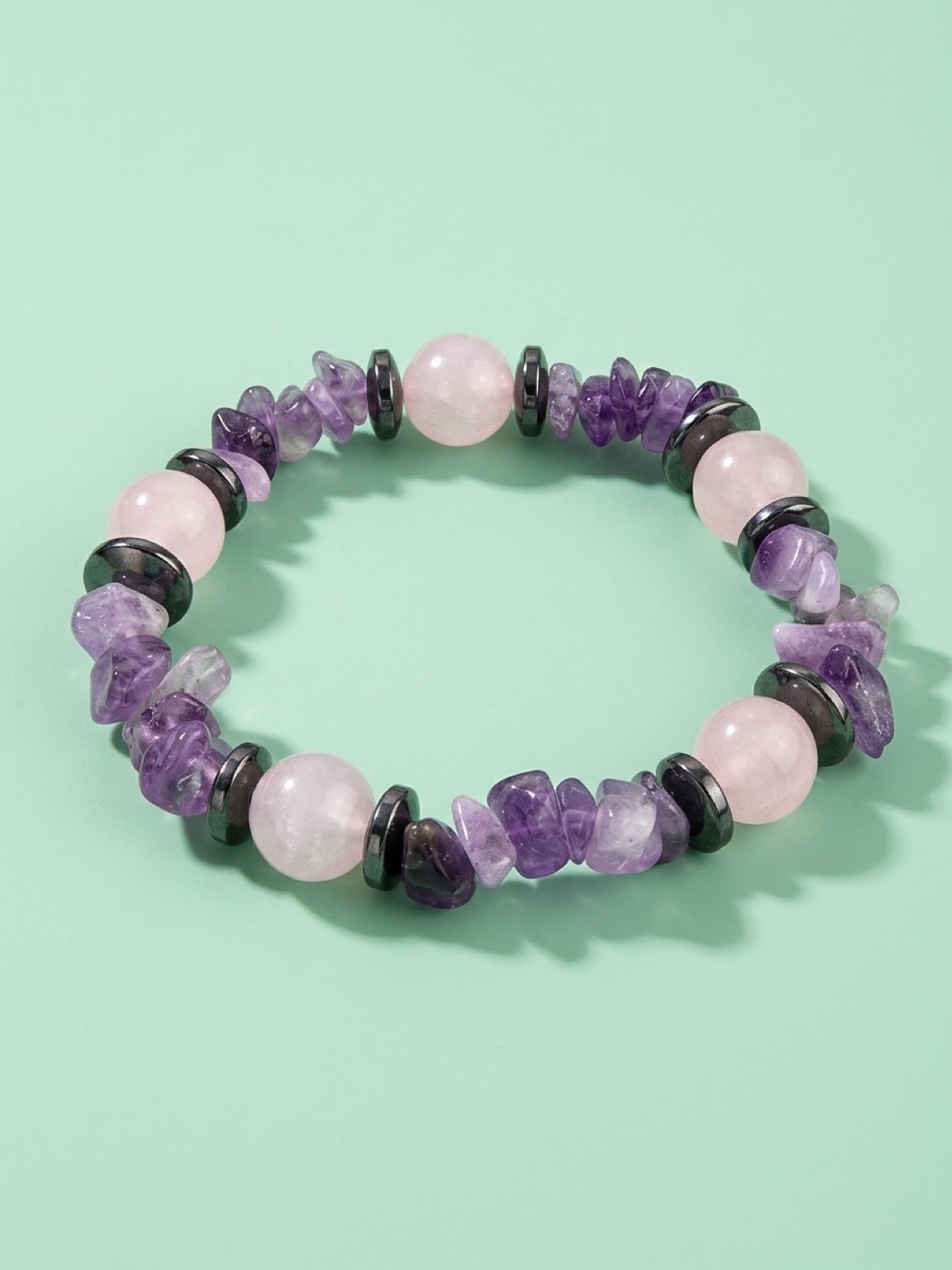 Women's bracelet in Amethyst, Rose quartz and hematite (B223), grounding, attract love, love yourself, natural stone bracelet