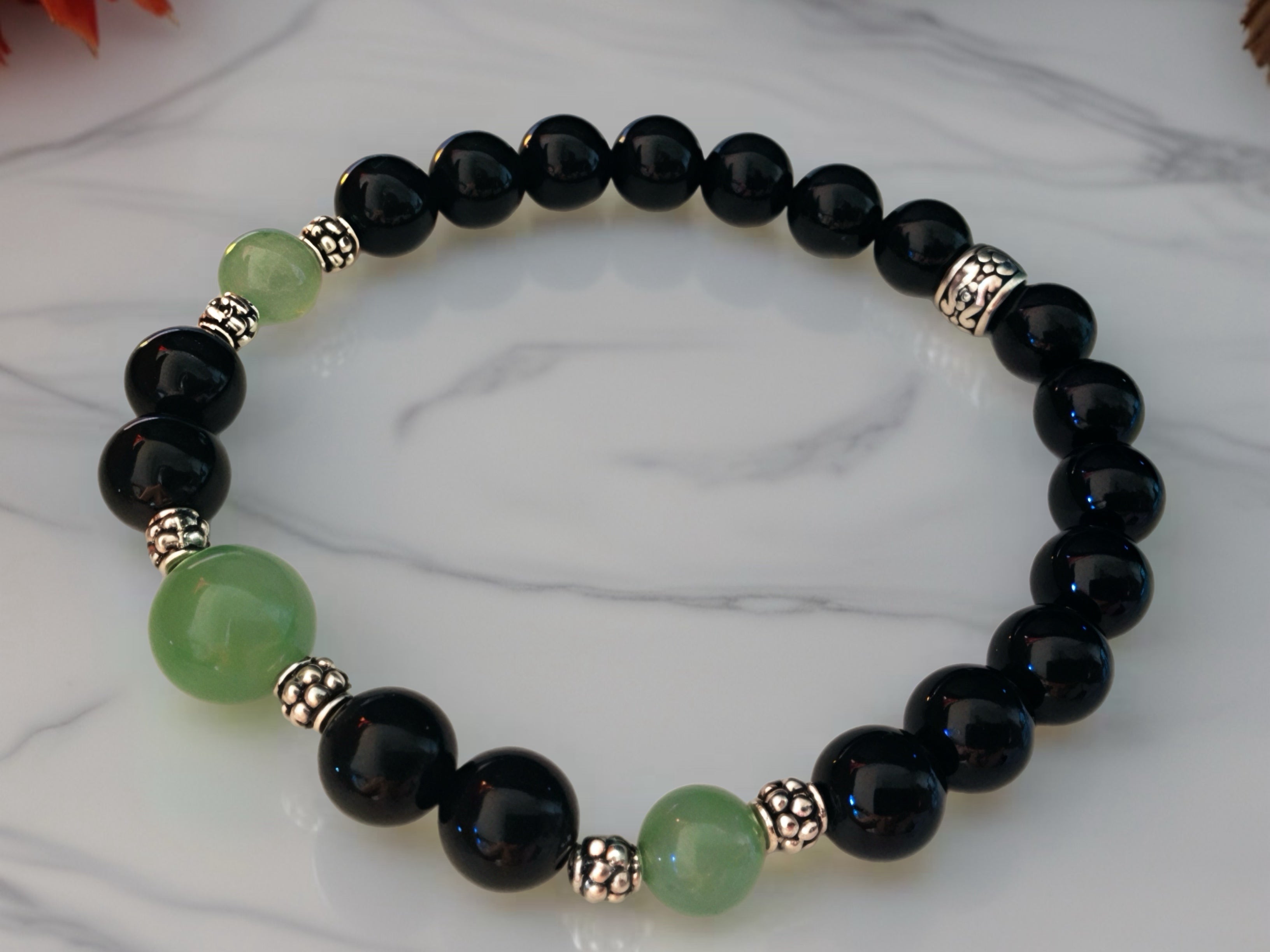 Handmade bracelet - black onyx and green aventurine bracelet, mens mala bracelet, stone bracelet, stone jewelry, yoga gift
