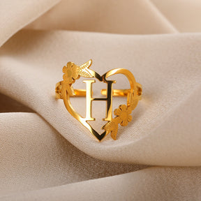 Letter Flower Heart Rings