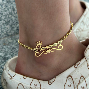 Custom Name Anklet with Crown Personalized