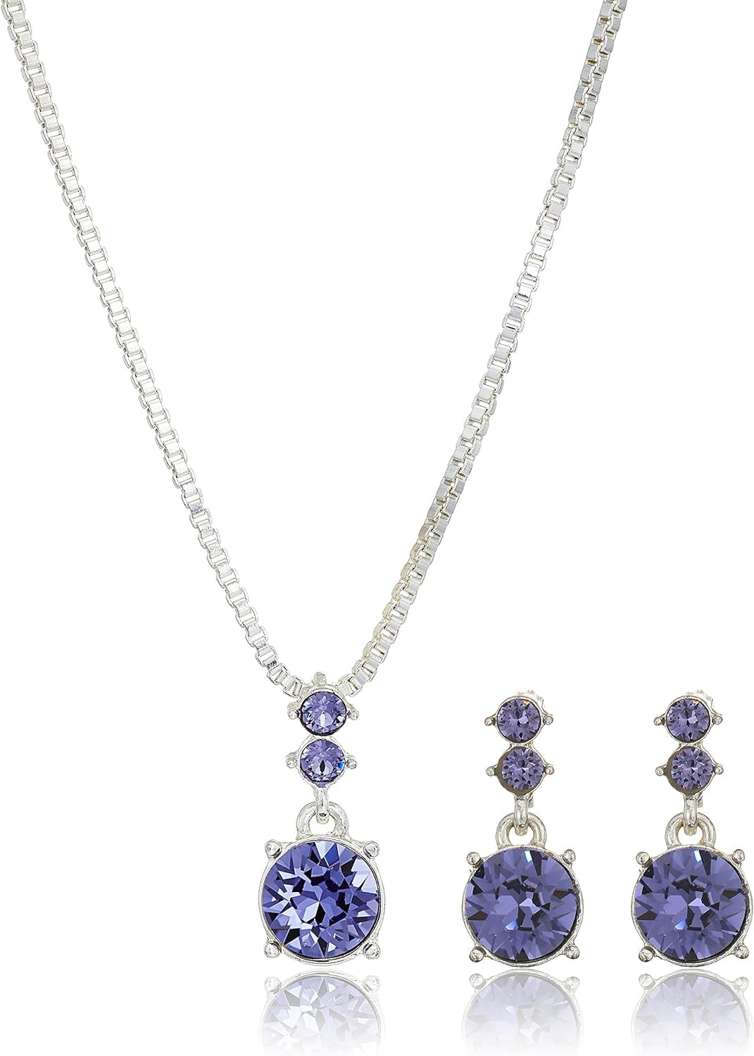 Silver-Tone and Purple Necklace and Earrings Set