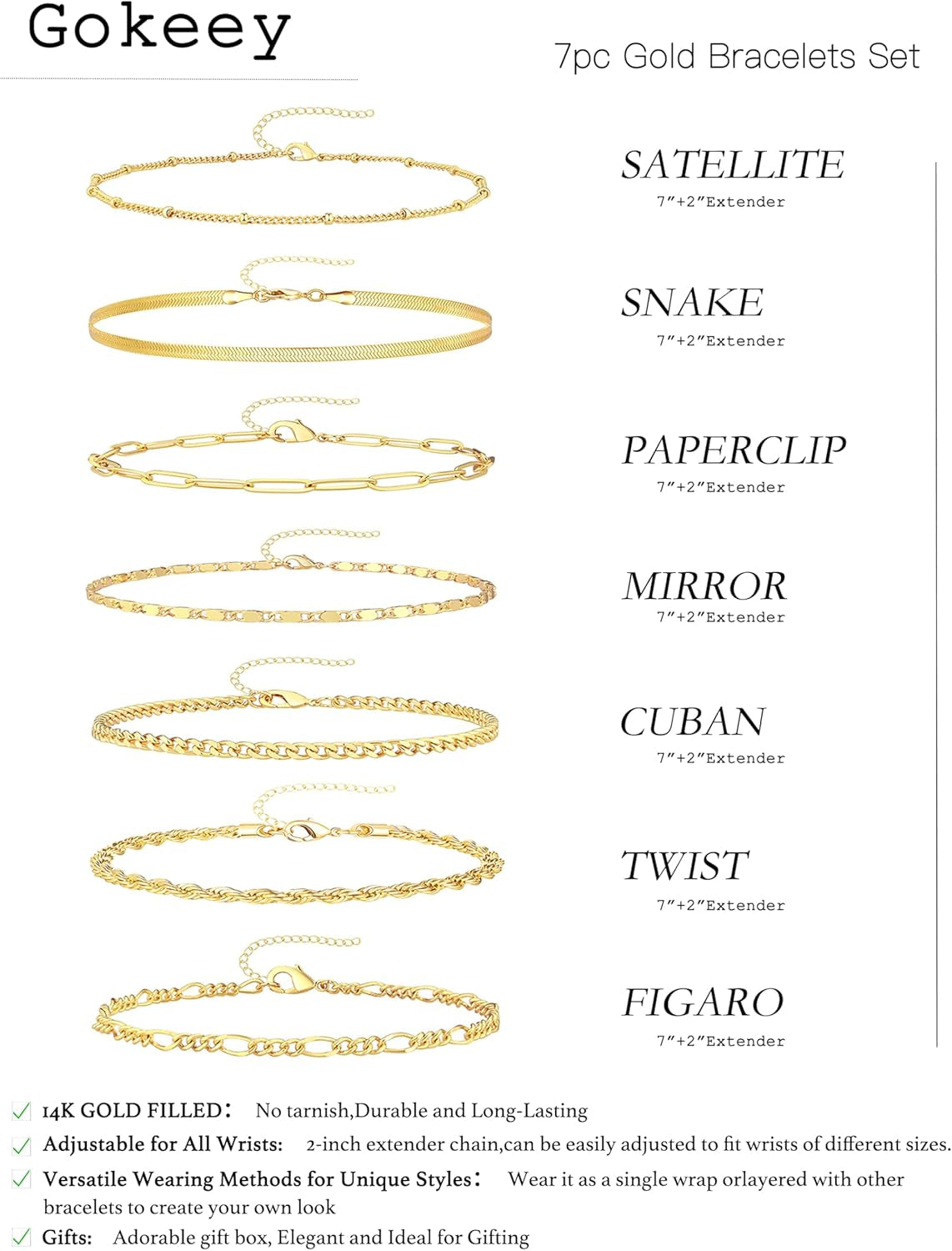 Gold Bracelets for Women 14K Real Gold Jewelry Sets for Women Cuban Link Paperclip Chain Bracelet Dainty Bracelets Jewelry Gifts for Women