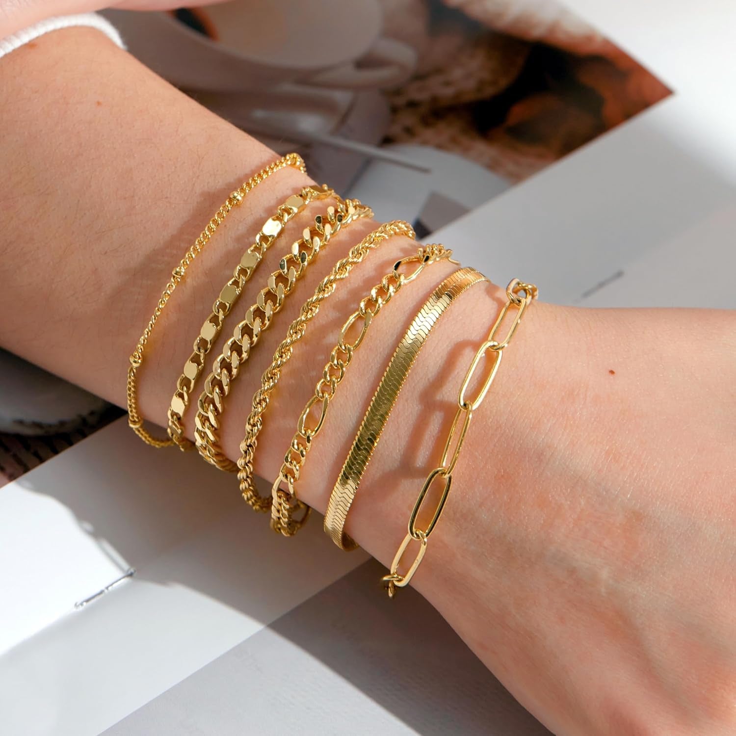 Gold Bracelets for Women 14K Real Gold Jewelry Sets for Women Cuban Link Paperclip Chain Bracelet Dainty Bracelets Jewelry Gifts for Women