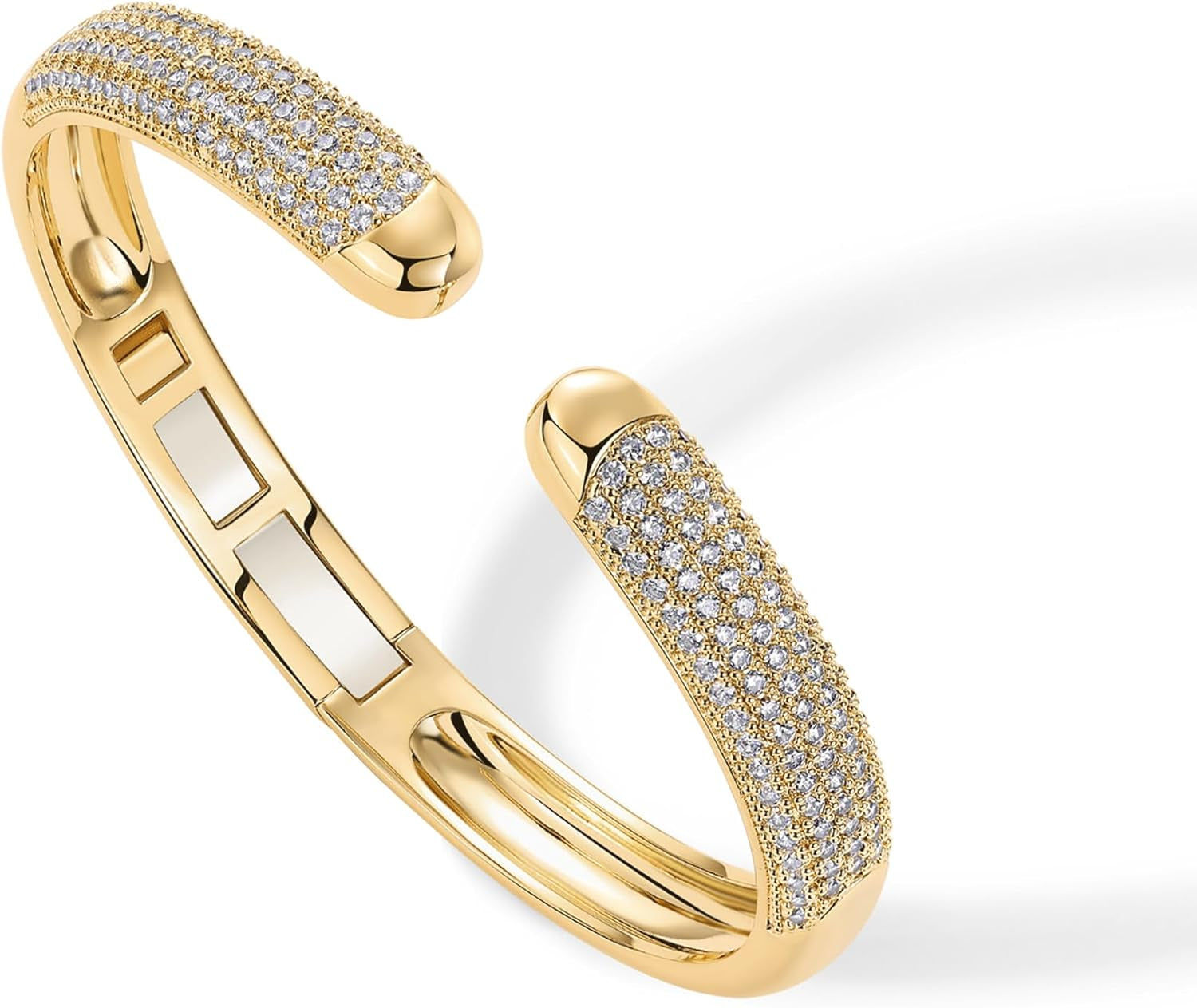 14K Gold Plated Cubic Zirconia Pave Bangle for Women | Cuff Bracelet