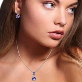 Silver-Tone and Purple Necklace and Earrings Set