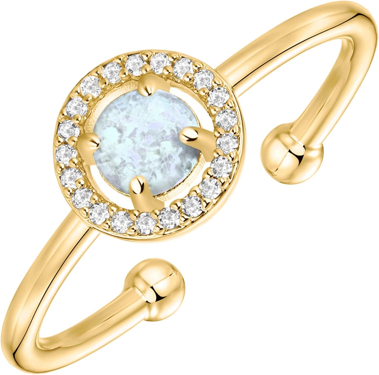 14K Gold Plated Adjustable Created Opal Rings - Stacking Rings for Women