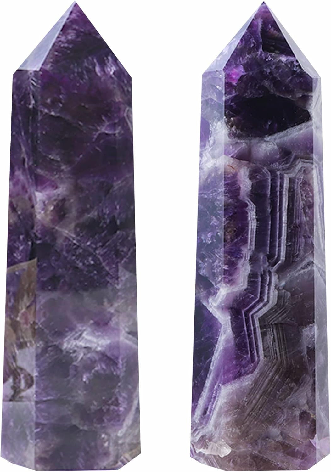 Dream Amethyst Healing Crystal Wands Height 3.3"-3.5", 6 Faceted Prism Wand Reiki Chakra Stone, Natural Quartz Energy Tower Home Decoration Ornament