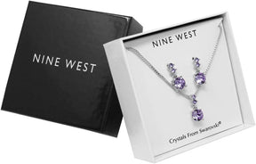 Silver-Tone and Purple Necklace and Earrings Set