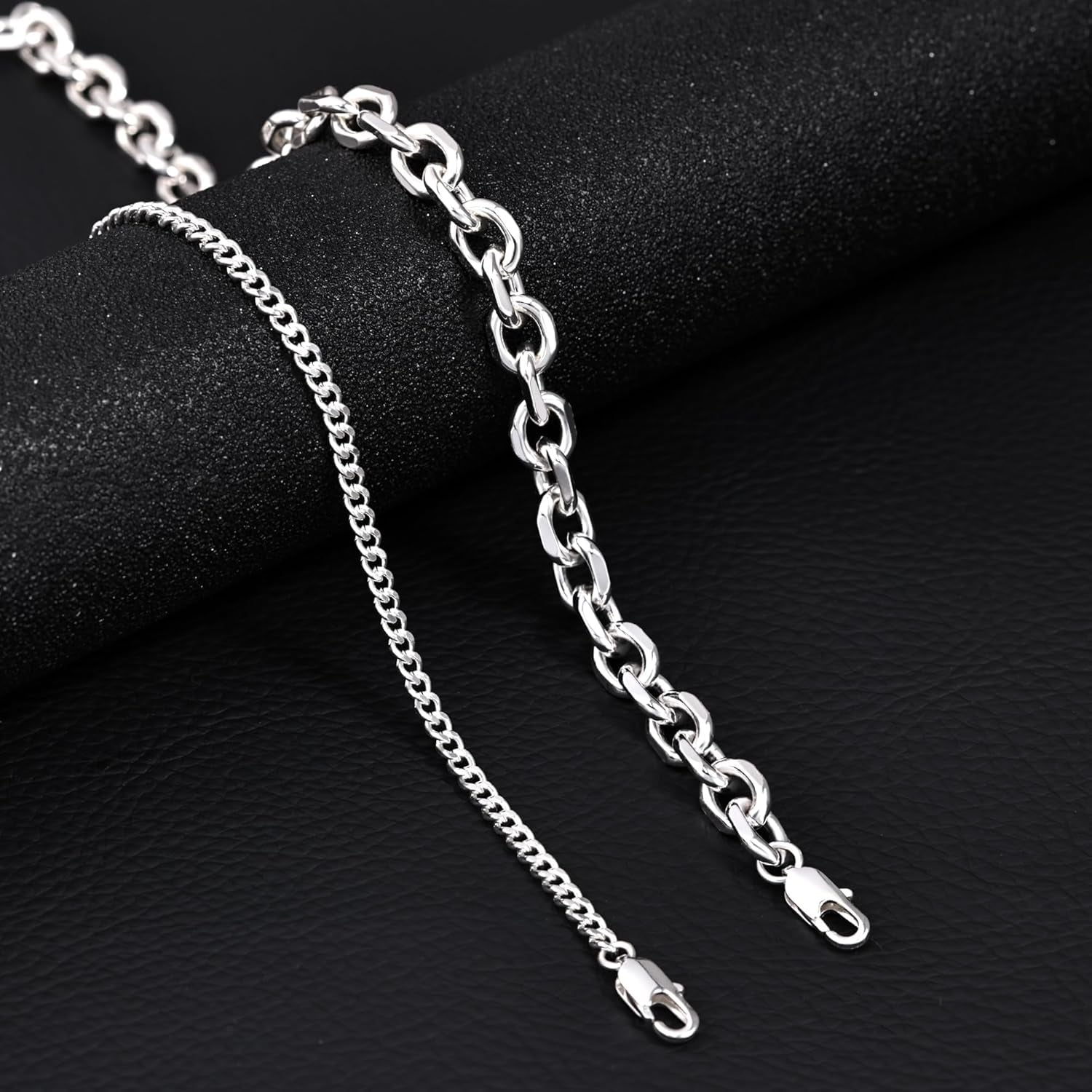 Silver Bracelets for Men, 925 Sterling Silver Chunky O-Linked Chain Thin Cuban Mens Silver Bracelet Set 6.5/7/7.5/8/8.5/9 Inches Silver Charm Bracelet Jewelry Gifts for Men