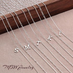 Silver Initial Necklaces for Women Trendy, 14K Layered Necklace for Women Dainty Silver Letter Pendant Figaro Choker Necklaces Costume Monogram Name Necklace Silver Simple Tiny Jewelry Set