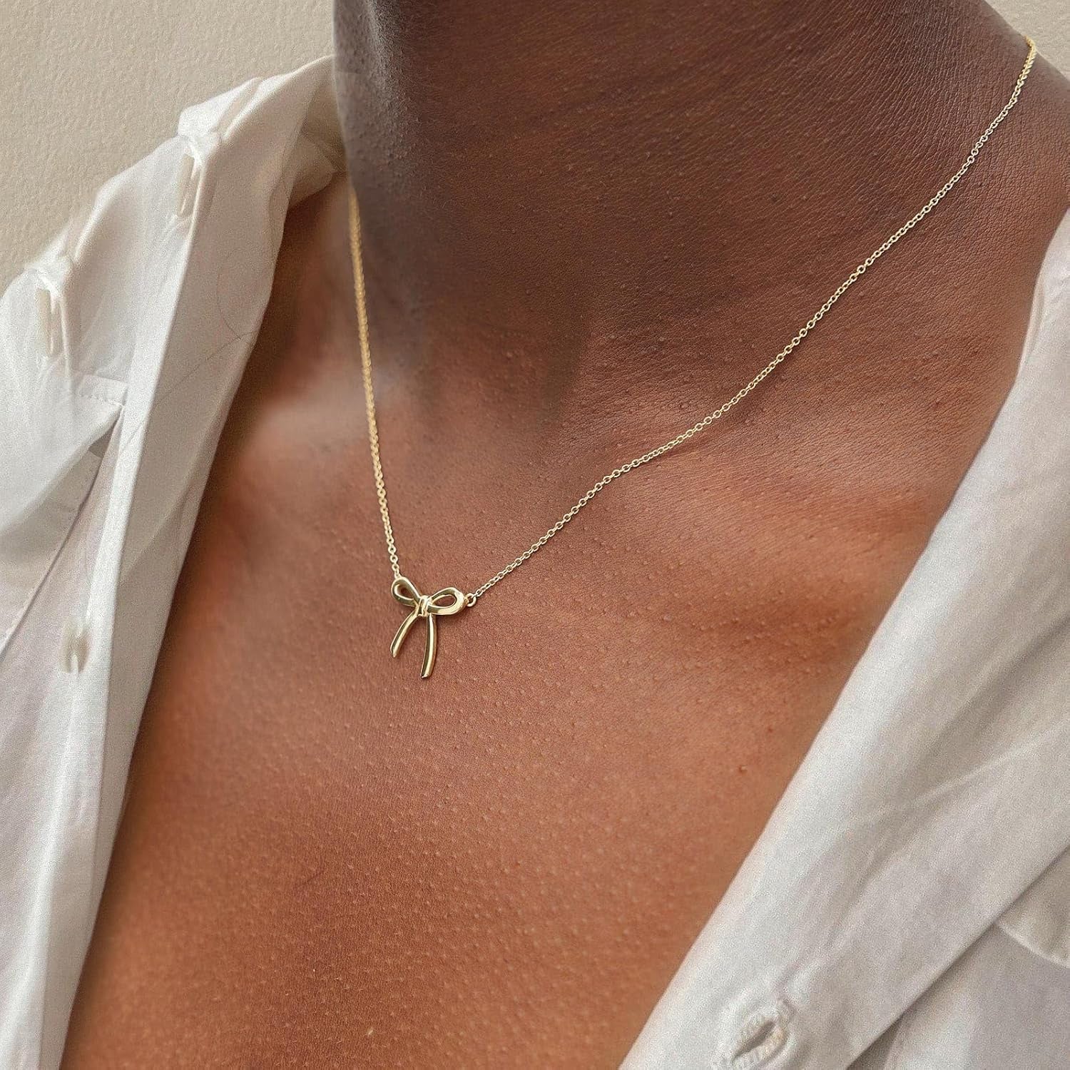 Gold Necklace for Women - Bow Necklace 14K Dainty Gold Necklace Cute Small Tiny Bow Pendant Choker Chain Necklace Trendy Necklaces for Women Gold Jewelry Gift