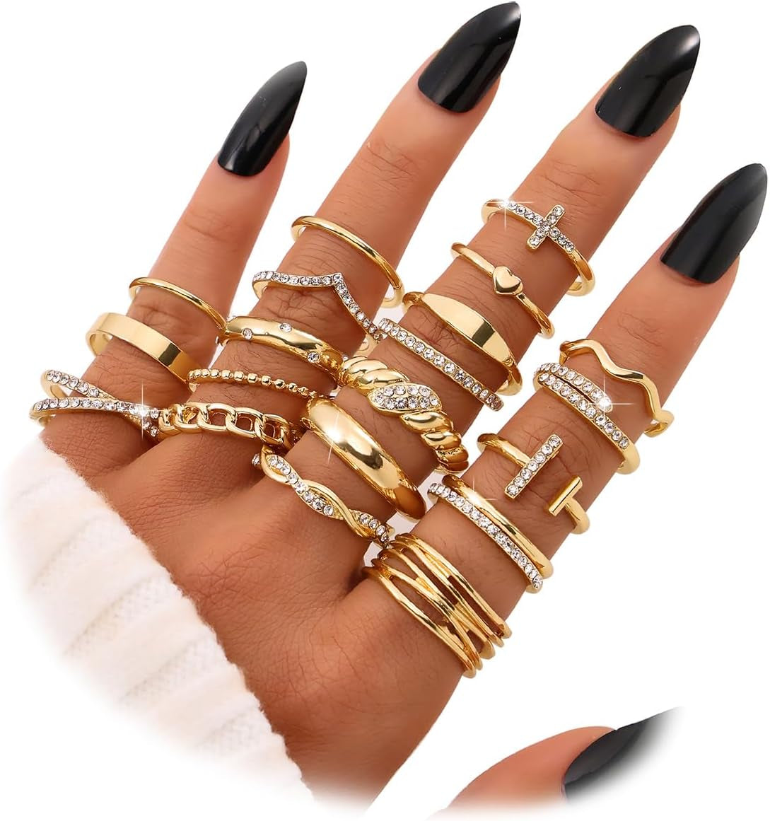 Gold Knuckle Rings Set for Women, Dainty Simple Trendy Cute Stackable Finger Rings Pack, Stacking Layering on Thumb and Knuckle, Mixed Size