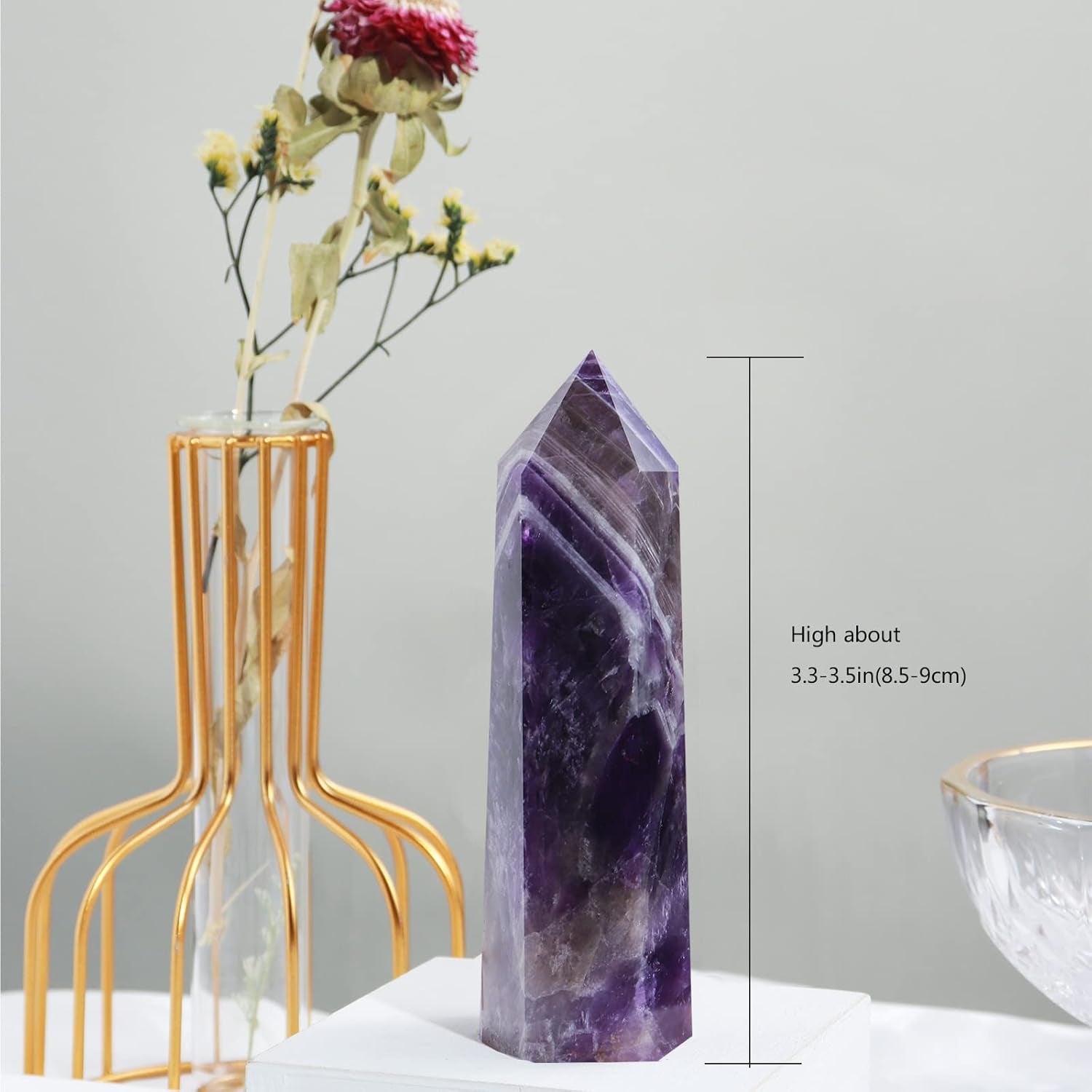 Dream Amethyst Healing Crystal Wands Height 3.3"-3.5", 6 Faceted Prism Wand Reiki Chakra Stone, Natural Quartz Energy Tower Home Decoration Ornament