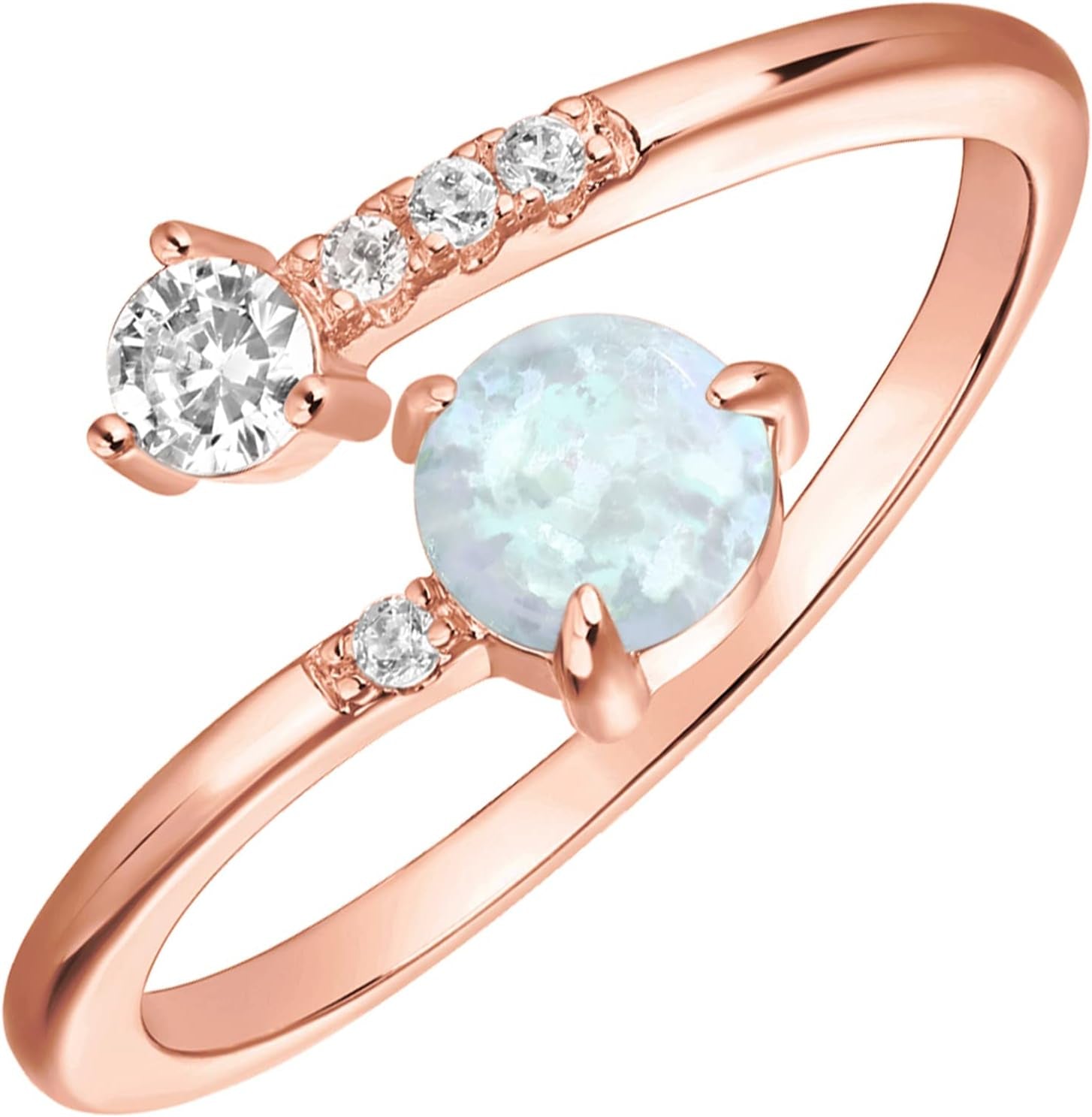 14K Gold Plated Adjustable Created Opal Rings - Stacking Rings for Women