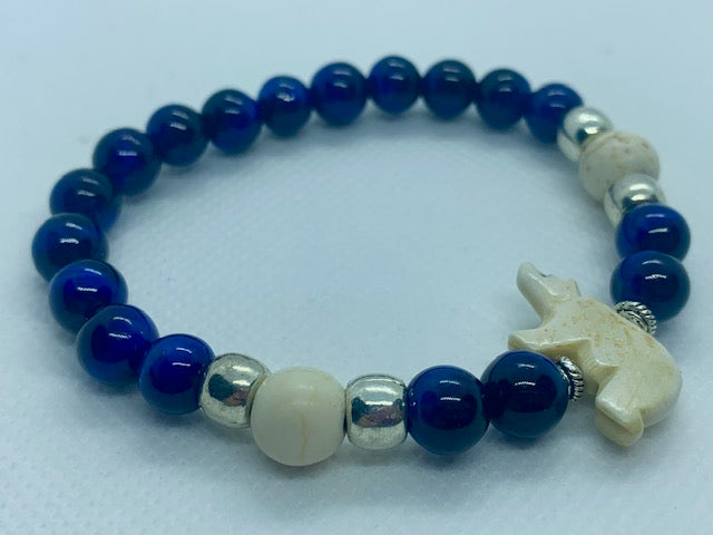 Polar Bear Bracelet with Blue Tiger's Eye and carved bone polar bear and howlite